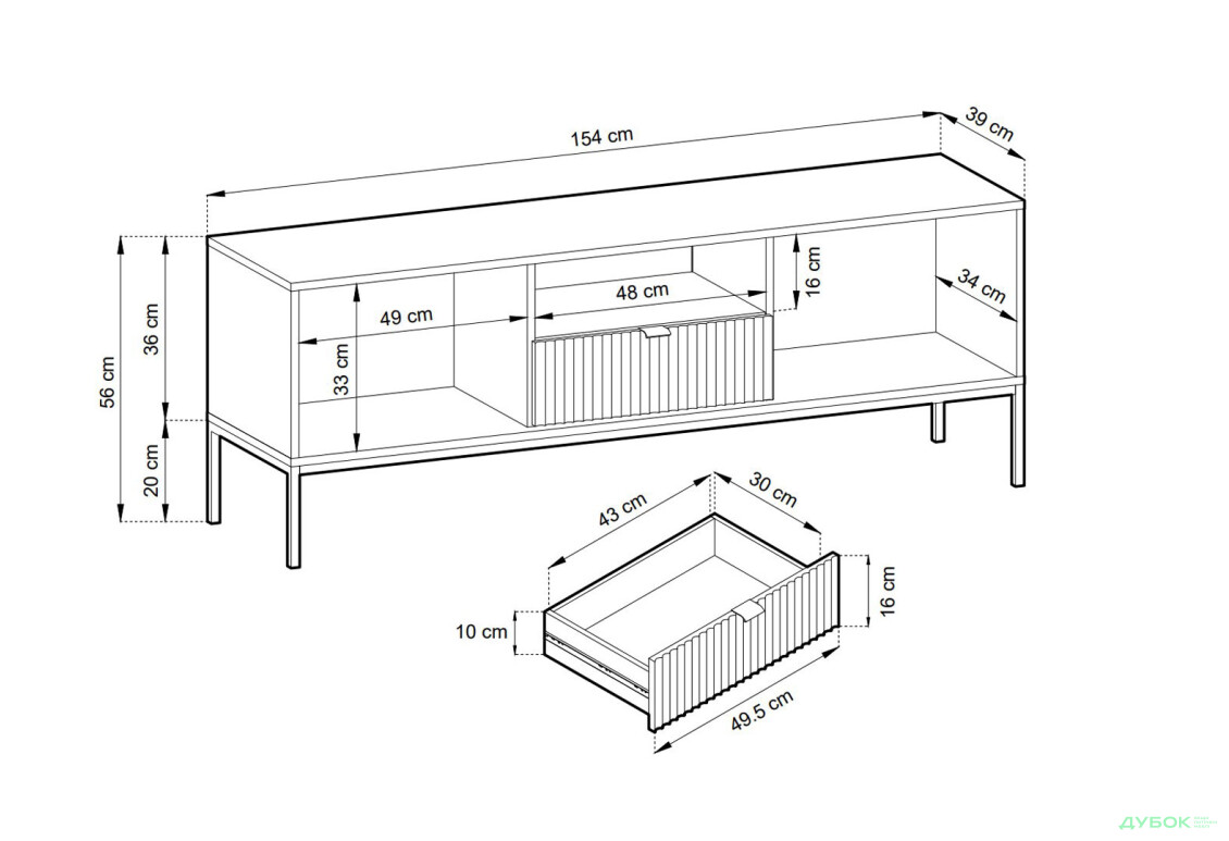 Тумба під ТВ Perfect Home Нова / Nova з 2 дверками, шухлядою та поличкою 154 см, чорний, чорні ніжки - Зображення 4 Зображення 4 - Тумба під ТВ Perfect Home Нова / Nova з 2 дверками, шухлядою та поличкою 154 см, чорний, чорні ніжки