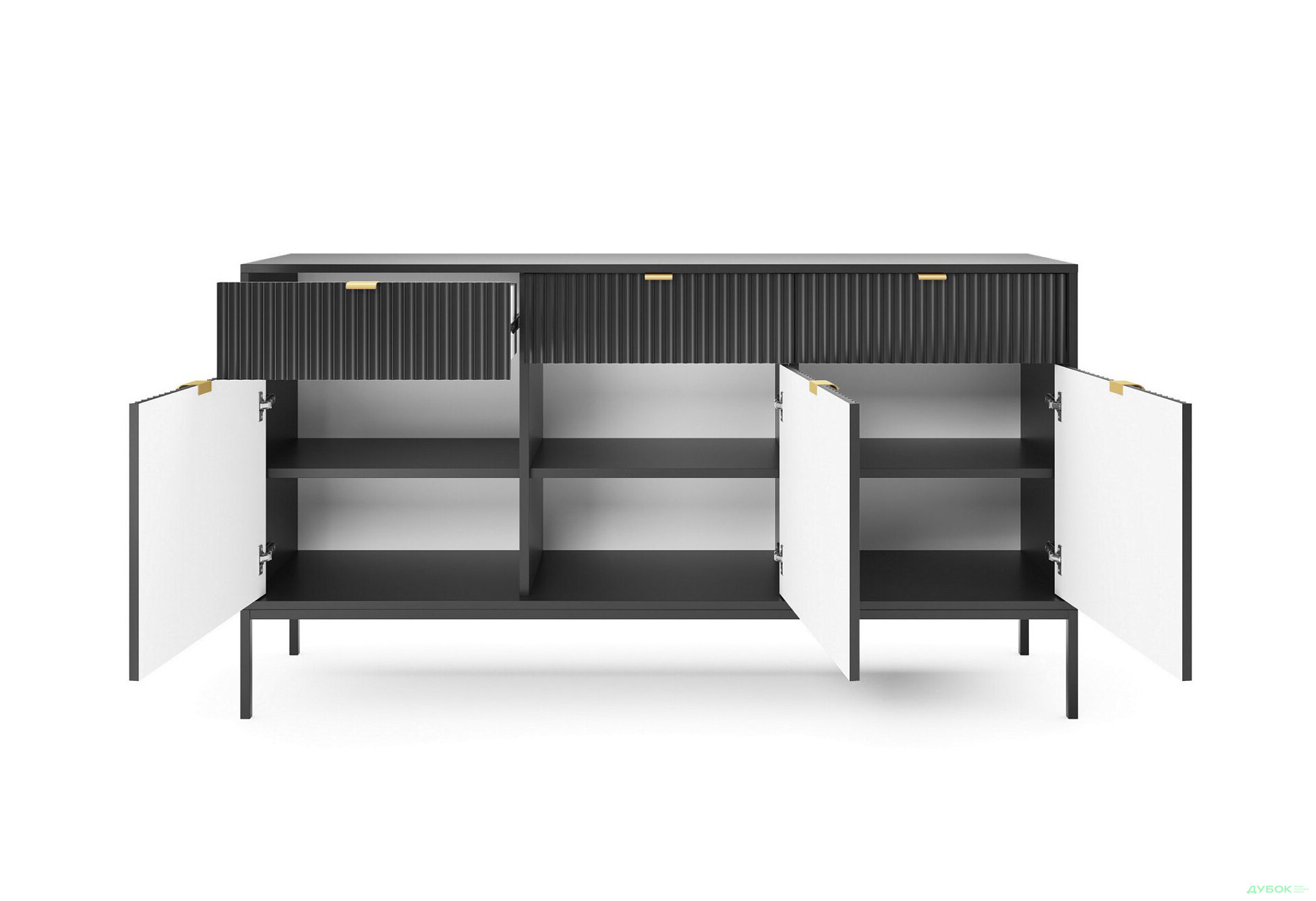 Комод Perfect Home Нова / Nova 3-дверный с 3 ящиками 154 см, черный, черные ножки - Изображение 3 Изображение 3 - Комод Perfect Home Нова / Nova 3-дверный с 3 ящиками 154 см, черный, черные ножки