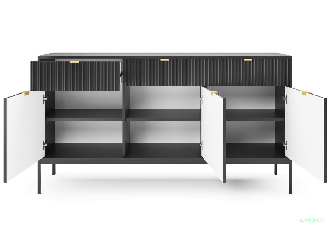 Комод Perfect Home Нова / Nova 3-дверный с 3 ящиками 154 см, черный, черные ножки - Изображение 3 Изображение 3 - Комод Perfect Home Нова / Nova 3-дверный с 3 ящиками 154 см, черный, черные ножки