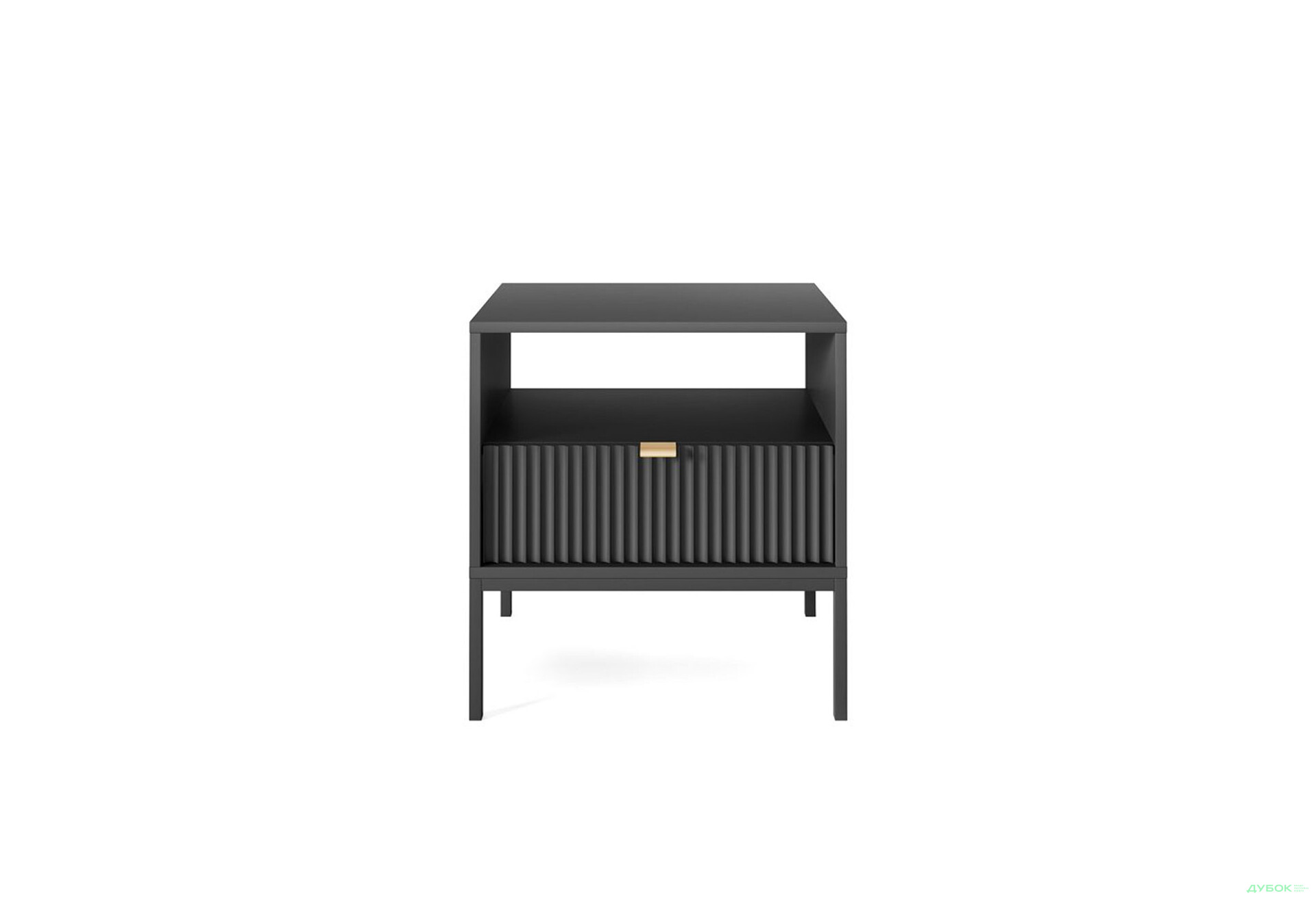 Приліжкова тумба Perfect Home Нова / Nova з шухлядою та полицею 54 см, чорний, чорні ніжки - Зображення 2 Зображення 2 - Приліжкова тумба Perfect Home Нова / Nova з шухлядою та полицею 54 см, чорний, чорні ніжки