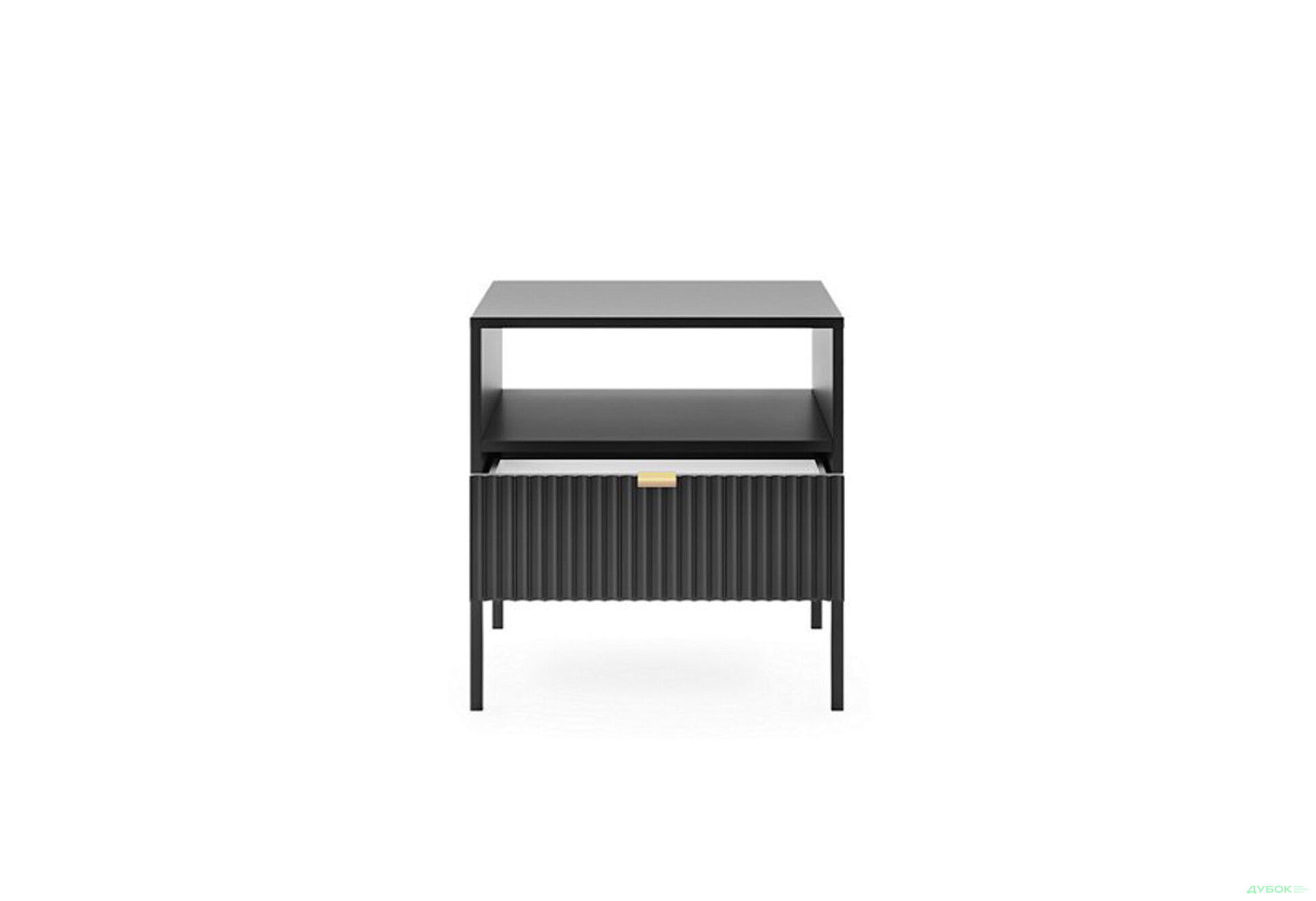 Приліжкова тумба Perfect Home Нова / Nova з шухлядою та полицею 54 см, чорний, чорні ніжки - Зображення 3 Зображення 3 - Приліжкова тумба Perfect Home Нова / Nova з шухлядою та полицею 54 см, чорний, чорні ніжки