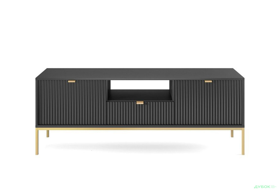 Тумба під ТВ Perfect Home Нова / Nova з 2 дверками, шухлядою та поличкою 154 см, чорний, золоті ніжки - Зображення 2 Зображення 2 - Тумба під ТВ Perfect Home Нова / Nova з 2 дверками, шухлядою та поличкою 154 см, чорний, золоті ніжки