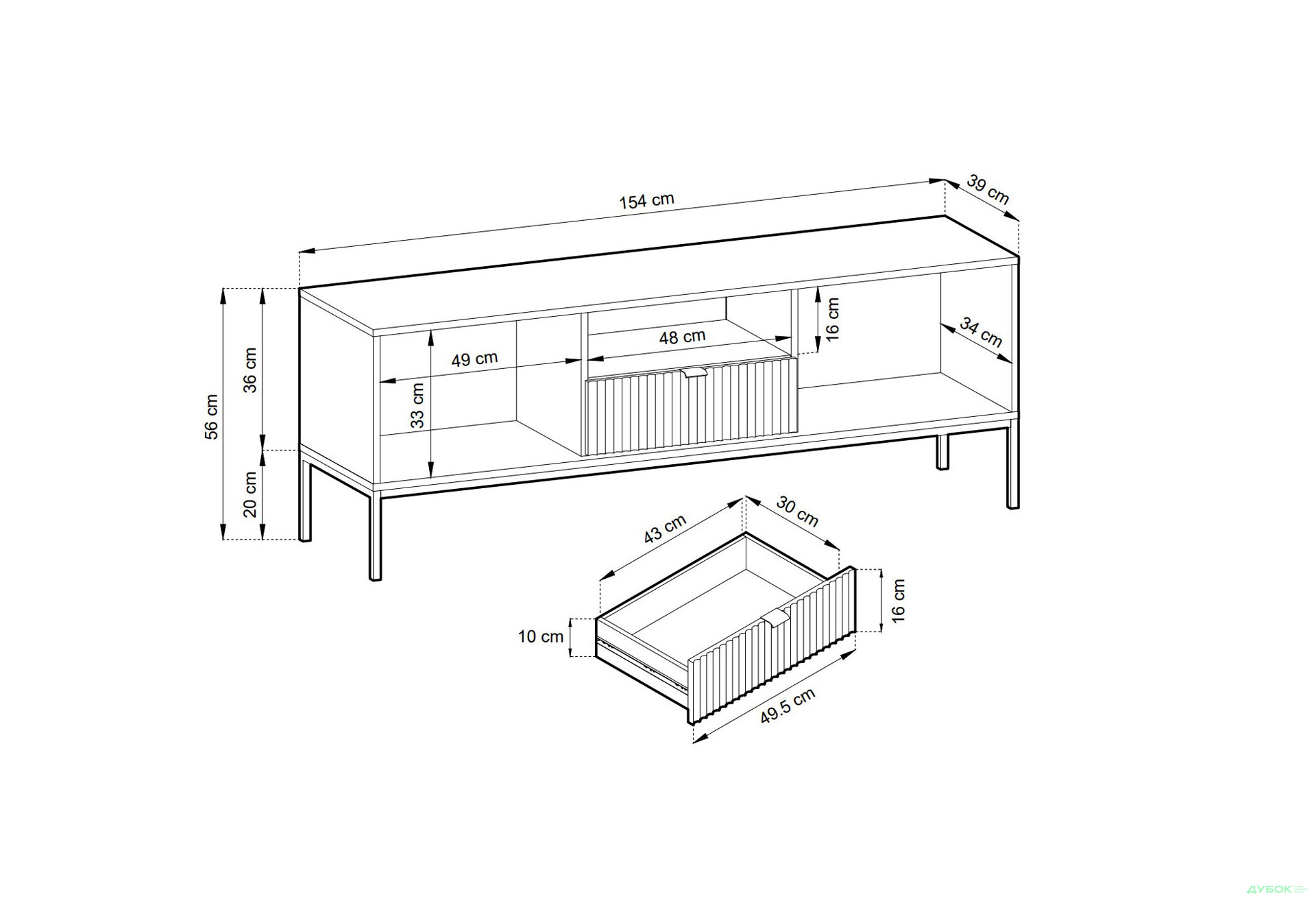 Тумба під ТВ Perfect Home Нова / Nova з 2 дверками, шухлядою та поличкою 154 см, чорний, золоті ніжки - Зображення 4 Зображення 4 - Тумба під ТВ Perfect Home Нова / Nova з 2 дверками, шухлядою та поличкою 154 см, чорний, золоті ніжки