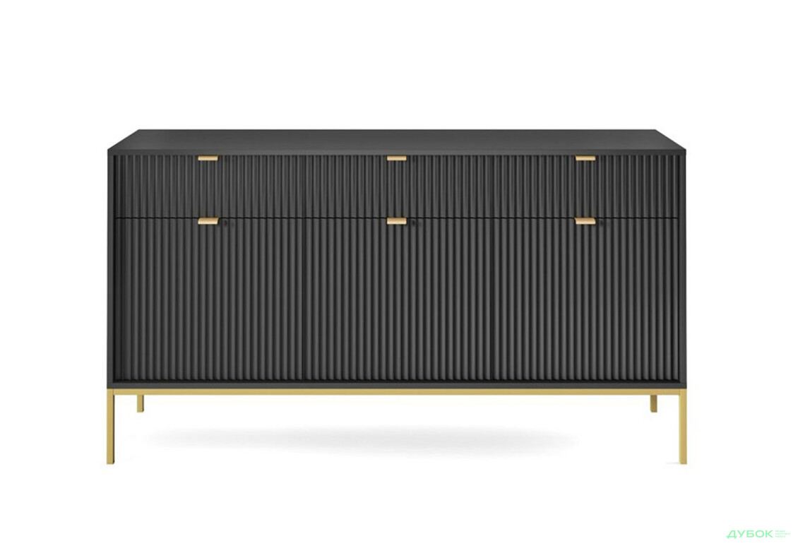 Комод Perfect Home Нова / Nova 3-дверный с 3 ящиками 154 см, черный, золотые ножки - Изображение 2 Изображение 2 - Комод Perfect Home Нова / Nova 3-дверный с 3 ящиками 154 см, черный, золотые ножки