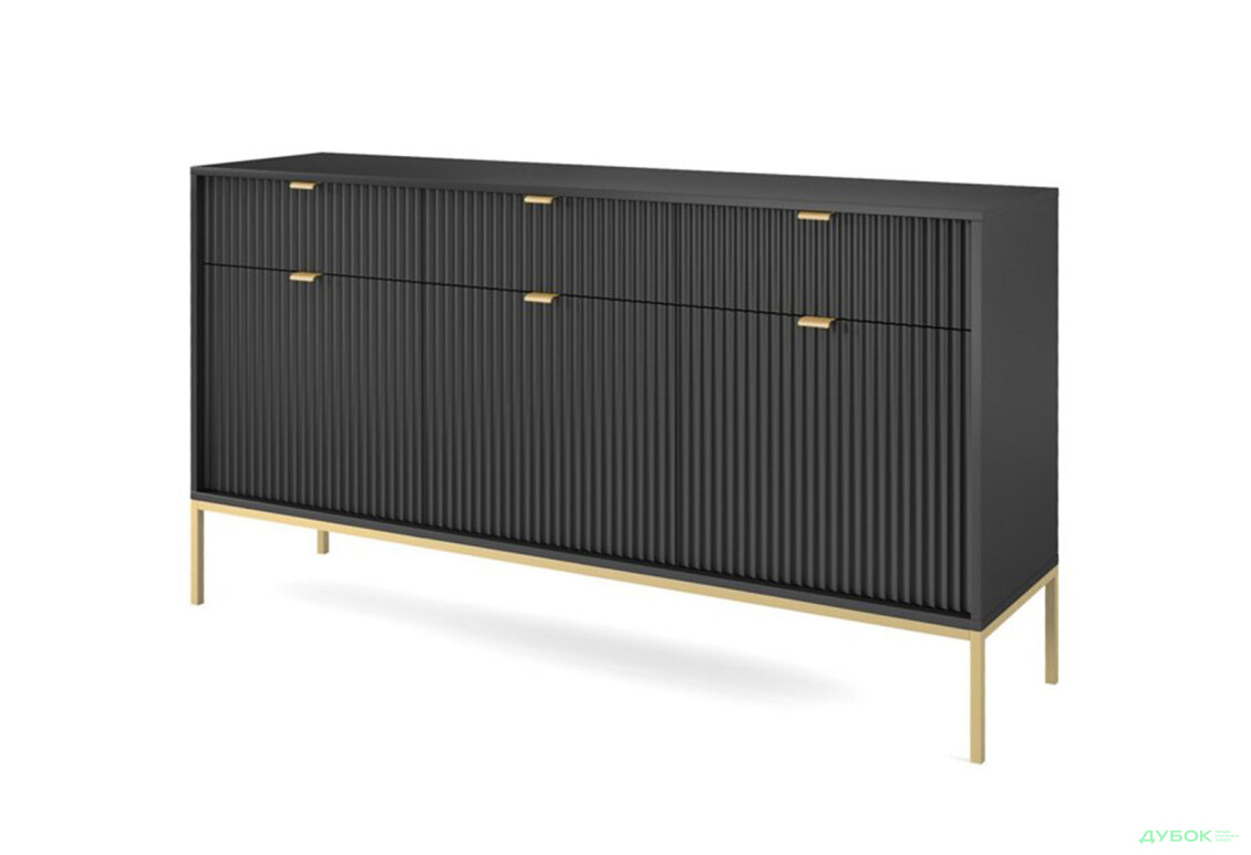 Комод Perfect Home Нова / Nova 3-дверный с 3 ящиками 154 см, черный, золотые ножки - Изображение 1 Изображение 1 - Комод Perfect Home Нова / Nova 3-дверный с 3 ящиками 154 см, черный, золотые ножки