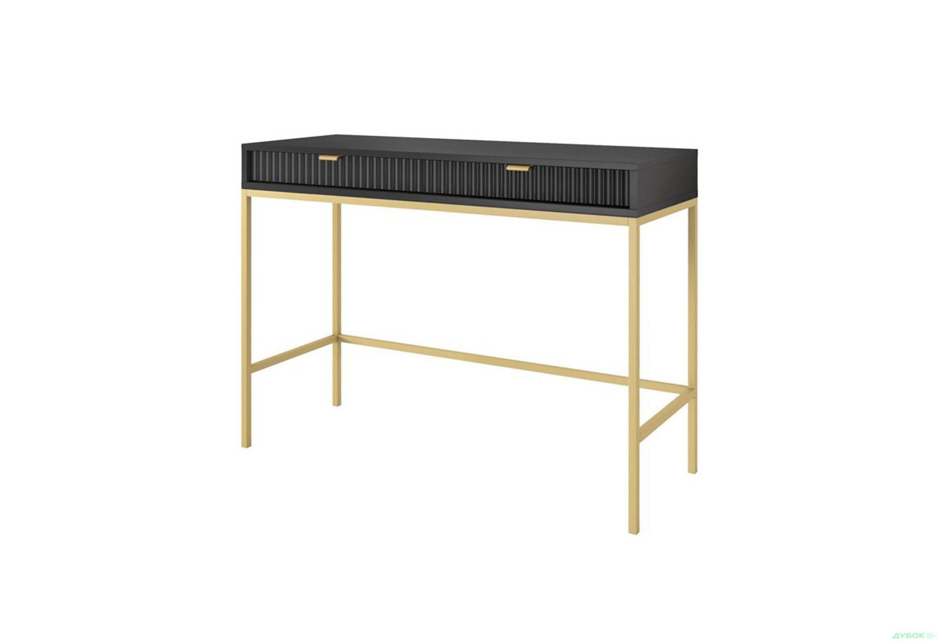 Стіл туалетний Perfect Home Нова / Nova з 2 шухлядами 104 см, чорний, золоті ніжки - Зображення 1 Зображення 1 - Стіл туалетний Perfect Home Нова / Nova з 2 шухлядами 104 см, чорний, золоті ніжки