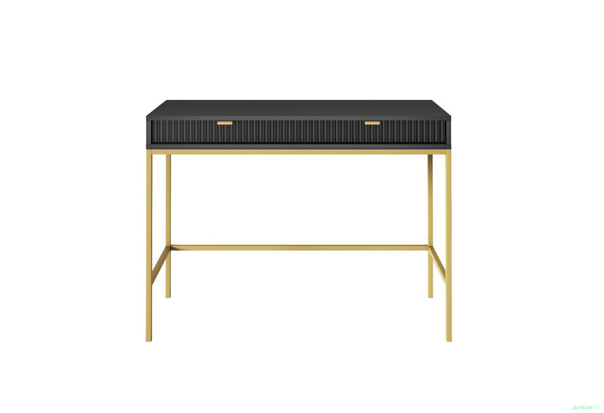 Стіл туалетний Perfect Home Нова / Nova з 2 шухлядами 104 см, чорний, золоті ніжки - Зображення 2 Зображення 2 - Стіл туалетний Perfect Home Нова / Nova з 2 шухлядами 104 см, чорний, золоті ніжки