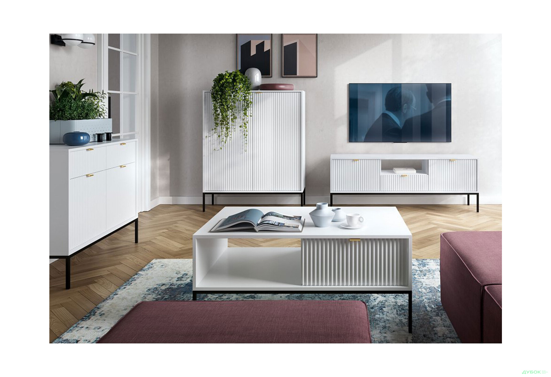 Комплект у вітальню Perfect Home Нова / Nova Білий, чорні ніжки - Зображення 1 Зображення 1 - Комплект у вітальню Perfect Home Нова / Nova Білий, чорні ніжки