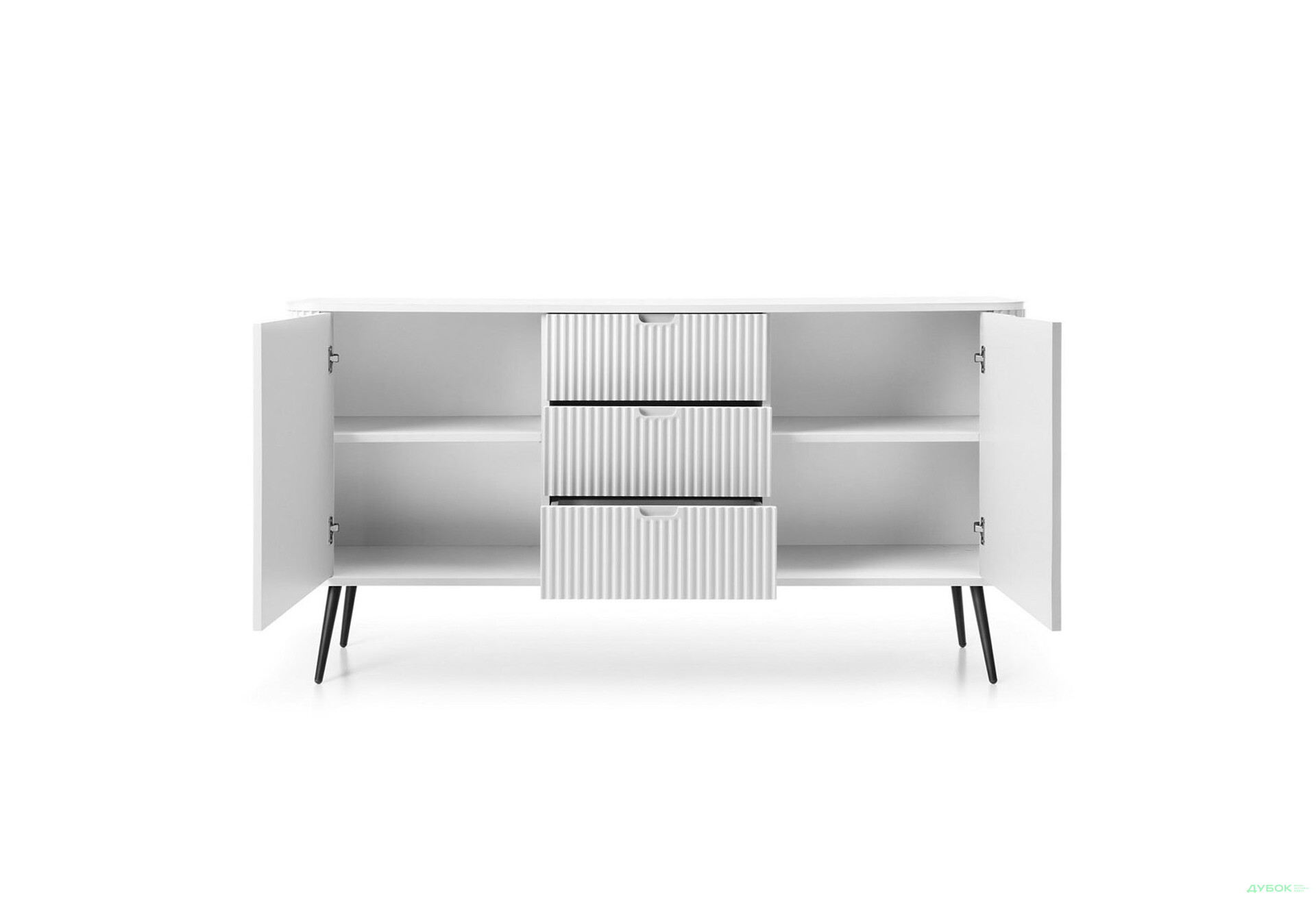 Комод Perfect Home Зова / Zova 2-дверний з 3 шухлядами 168 см, білий, чорні ніжки - Зображення 3 Зображення 3 - Комод Perfect Home Зова / Zova 2-дверний з 3 шухлядами 168 см, білий, чорні ніжки