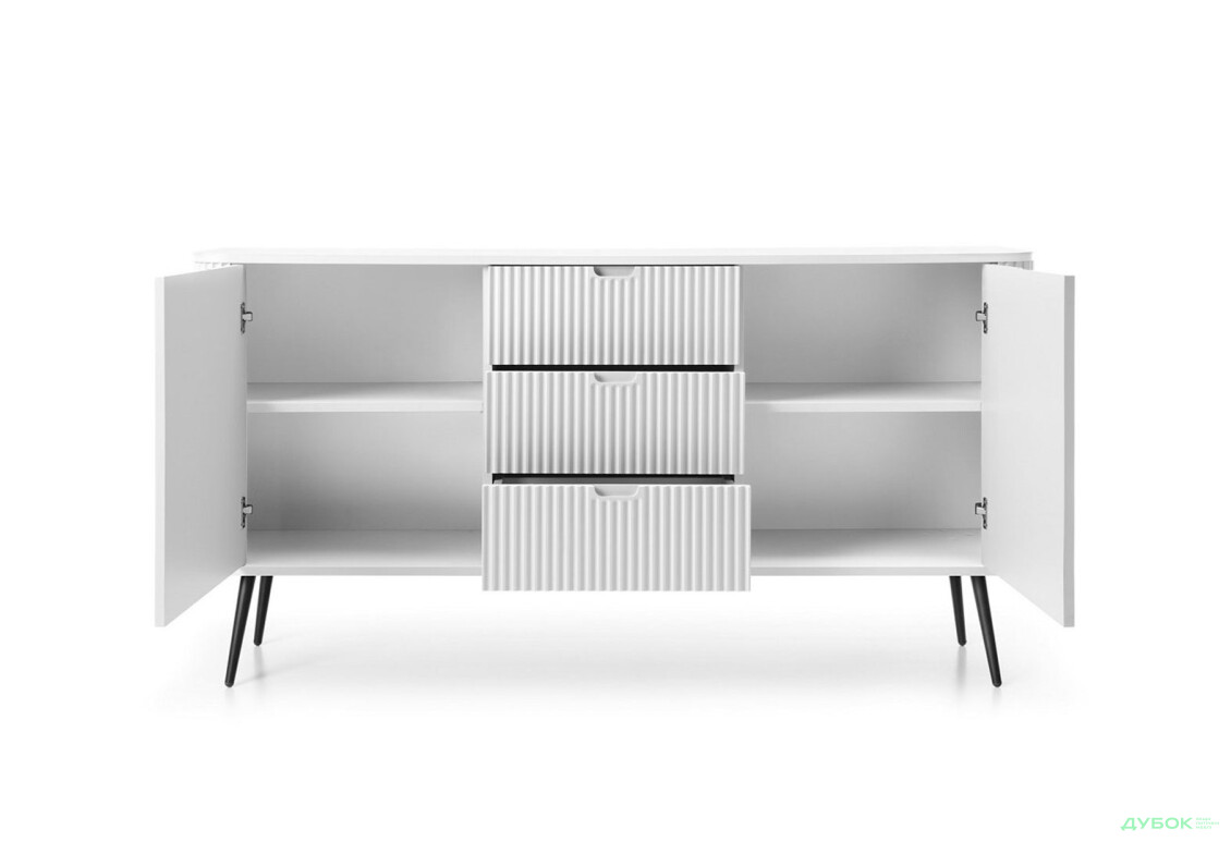 Комод Perfect Home Зова / Zova 2-дверний з 3 шухлядами 168 см, білий, чорні ніжки - Зображення 3 Зображення 3 - Комод Perfect Home Зова / Zova 2-дверний з 3 шухлядами 168 см, білий, чорні ніжки