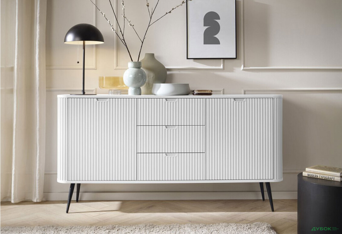 Комод Perfect Home Зова / Zova 2-дверний з 3 шухлядами 168 см, білий, чорні ніжки - Зображення 4 Зображення 4 - Комод Perfect Home Зова / Zova 2-дверний з 3 шухлядами 168 см, білий, чорні ніжки