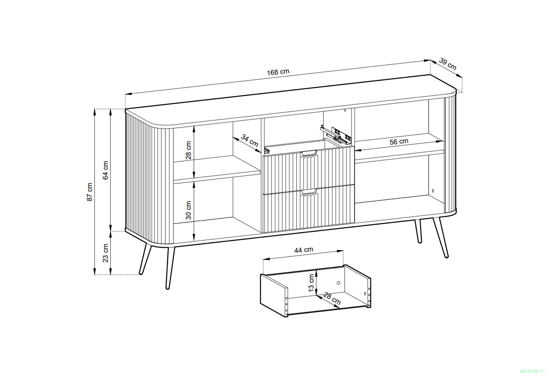 Комод Perfect Home Зова / Zova 2-дверний з 3 шухлядами 168 см, білий, чорні ніжки - Зображення 6 Зображення 6 - Комод Perfect Home Зова / Zova 2-дверний з 3 шухлядами 168 см, білий, чорні ніжки