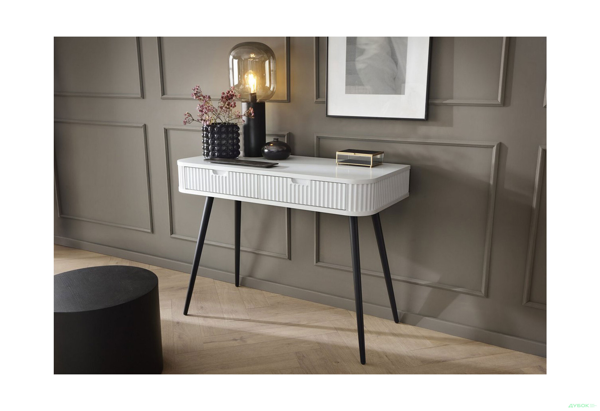 Стол туалетный Perfect Home Зова / Zova с 2 ящиками 103 см, белый, черные ножки - Изображение 4 Изображение 4 - Стол туалетный Perfect Home Зова / Zova с 2 ящиками 103 см, белый, черные ножки