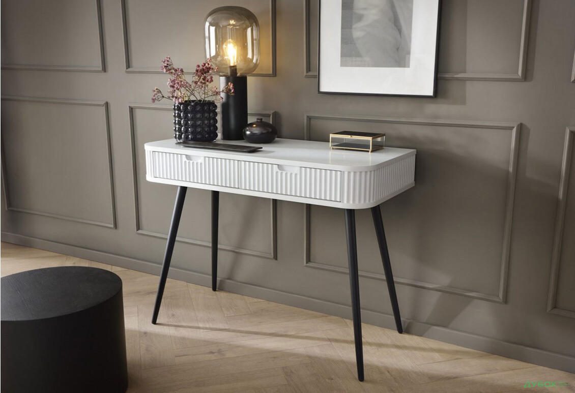 Стол туалетный Perfect Home Зова / Zova с 2 ящиками 103 см, белый, черные ножки - Изображение 4 Изображение 4 - Стол туалетный Perfect Home Зова / Zova с 2 ящиками 103 см, белый, черные ножки