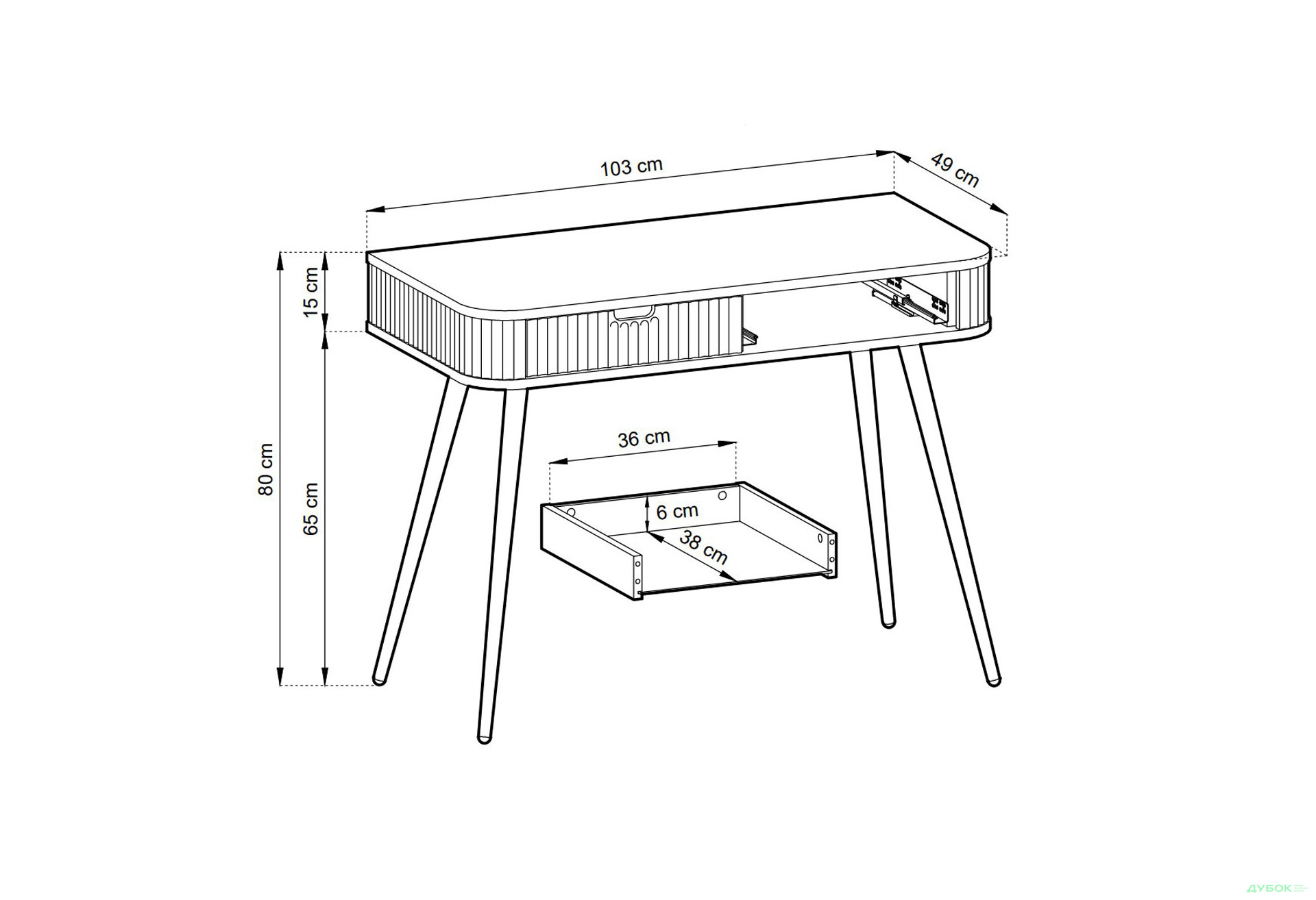 Стол туалетный Perfect Home Зова / Zova с 2 ящиками 103 см, белый, черные ножки - Изображение 5 Изображение 5 - Стол туалетный Perfect Home Зова / Zova с 2 ящиками 103 см, белый, черные ножки