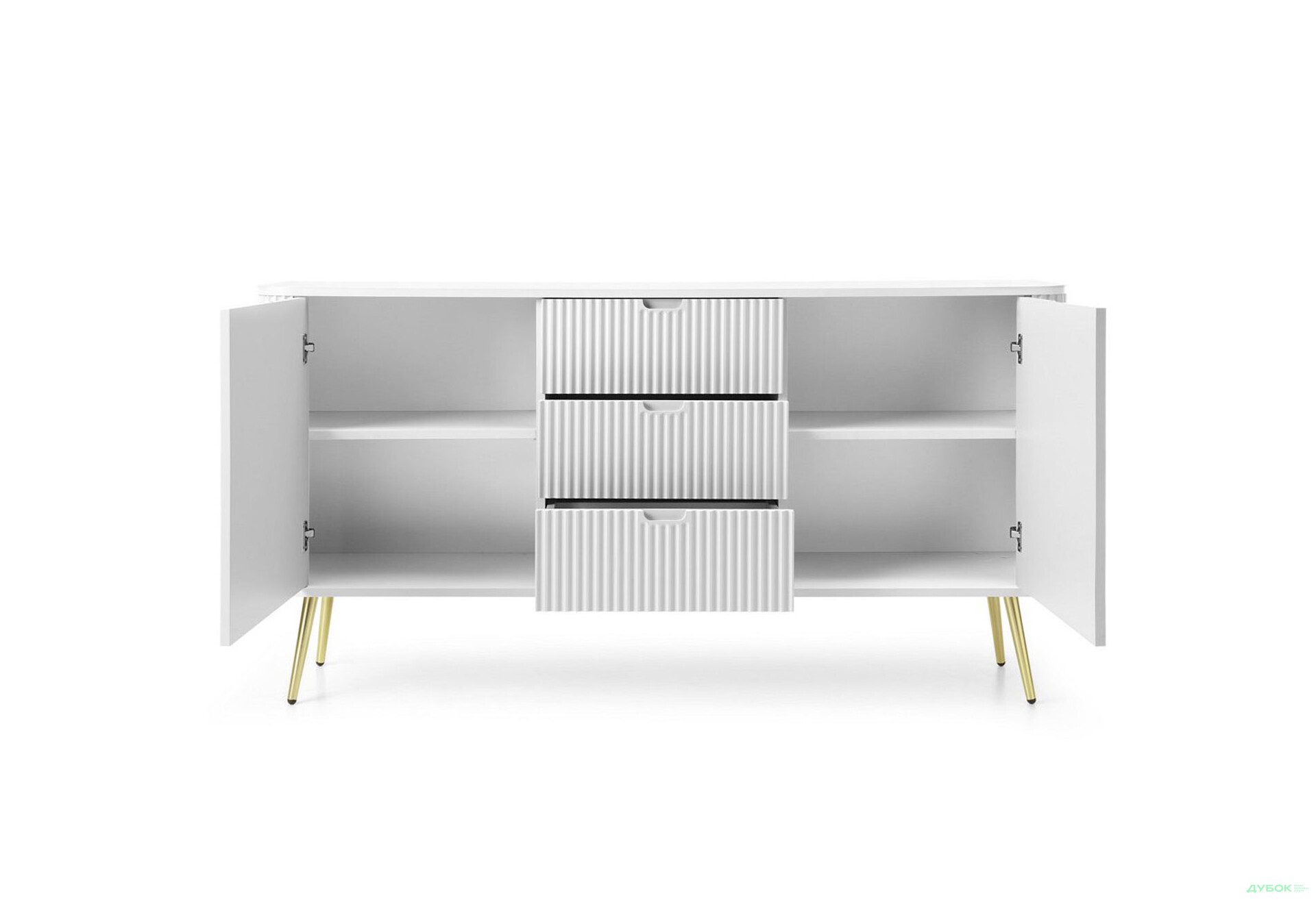 Комод Perfect Home Зова / Zova 2-дверний з 3 шухлядами 168 см, білий, золоті ніжки - Зображення 3 Зображення 3 - Комод Perfect Home Зова / Zova 2-дверний з 3 шухлядами 168 см, білий, золоті ніжки