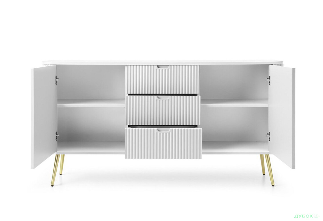 Комод Perfect Home Зова / Zova 2-дверний з 3 шухлядами 168 см, білий, золоті ніжки - Зображення 3 Зображення 3 - Комод Perfect Home Зова / Zova 2-дверний з 3 шухлядами 168 см, білий, золоті ніжки