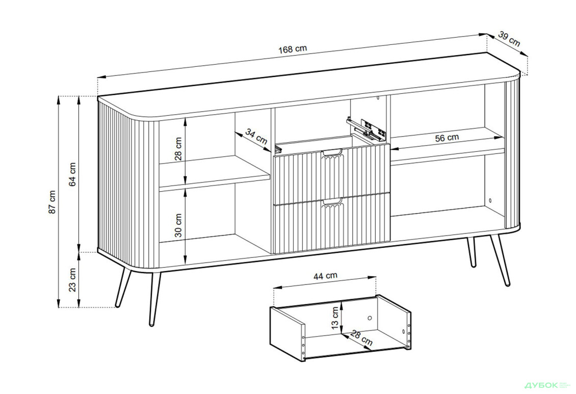 Комод Perfect Home Зова / Zova 2-дверний з 3 шухлядами 168 см, білий, золоті ніжки - Зображення 4 Зображення 4 - Комод Perfect Home Зова / Zova 2-дверний з 3 шухлядами 168 см, білий, золоті ніжки
