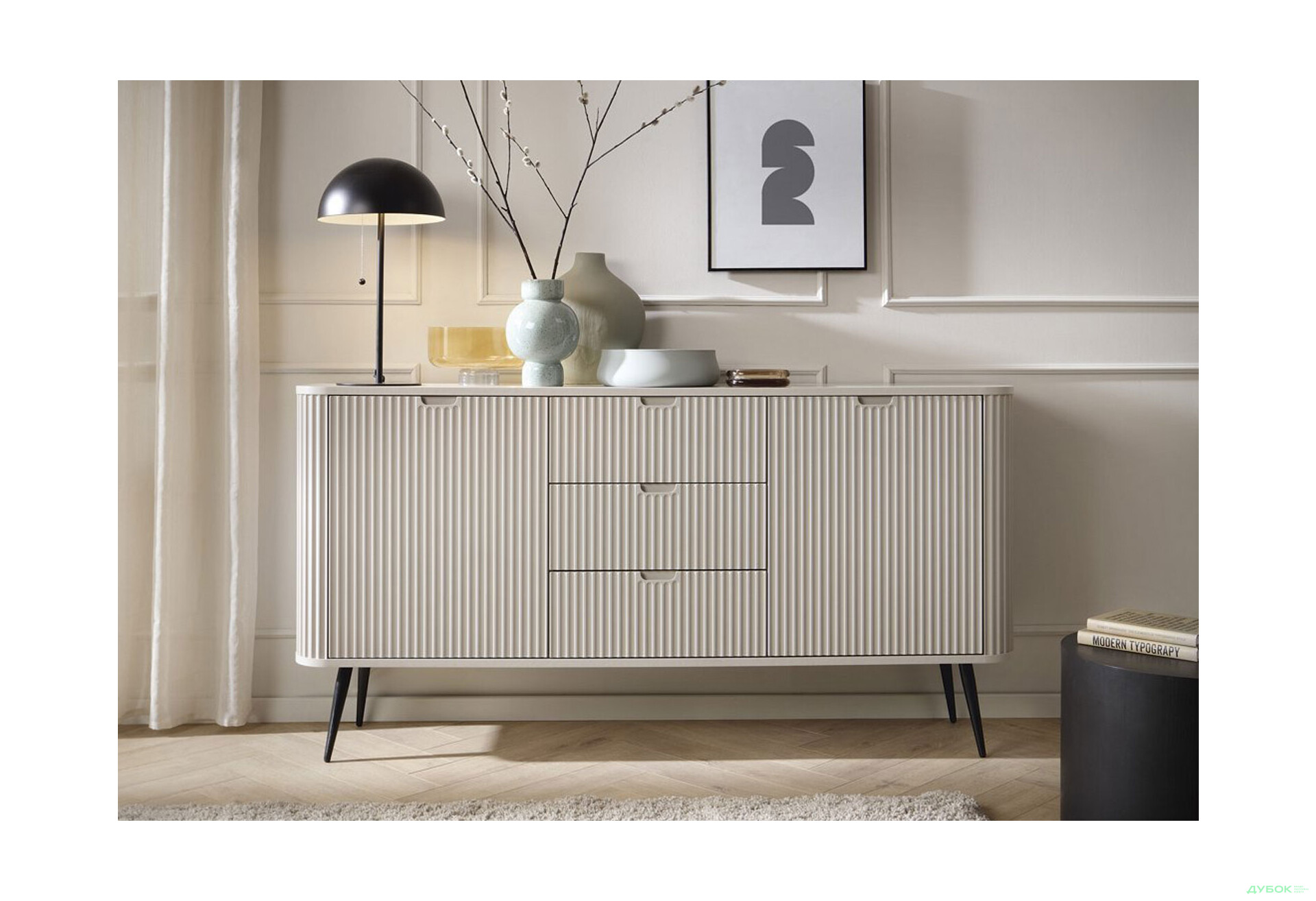 Комод Perfect Home Зова / Zova 2-дверний з 3 шухлядами 168 см, кашемір, чорні ніжки - Зображення 4 Зображення 4 - Комод Perfect Home Зова / Zova 2-дверний з 3 шухлядами 168 см, кашемір, чорні ніжки