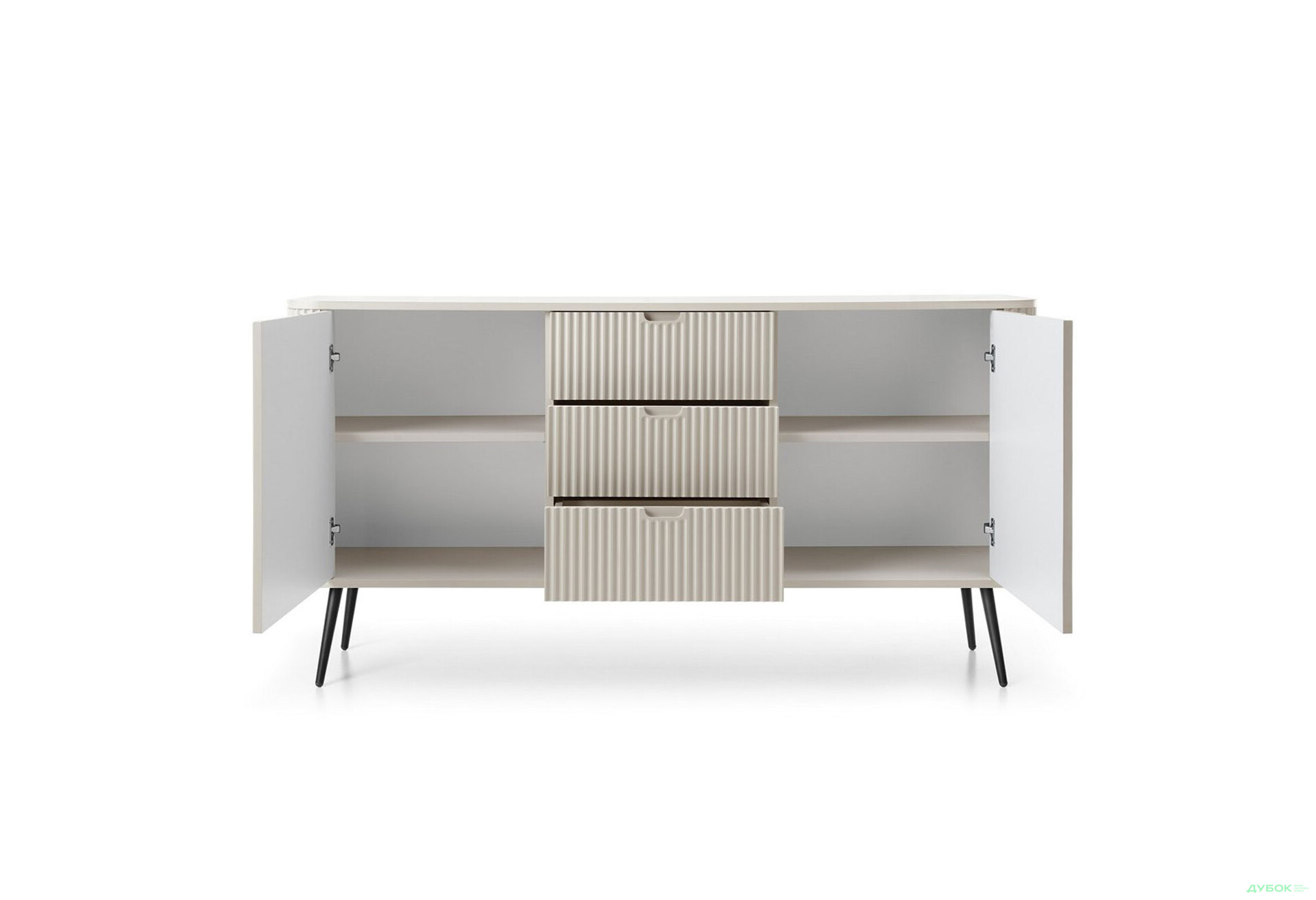 Комод Perfect Home Зова / Zova 2-дверний з 3 шухлядами 168 см, кашемір, чорні ніжки - Зображення 3 Зображення 3 - Комод Perfect Home Зова / Zova 2-дверний з 3 шухлядами 168 см, кашемір, чорні ніжки