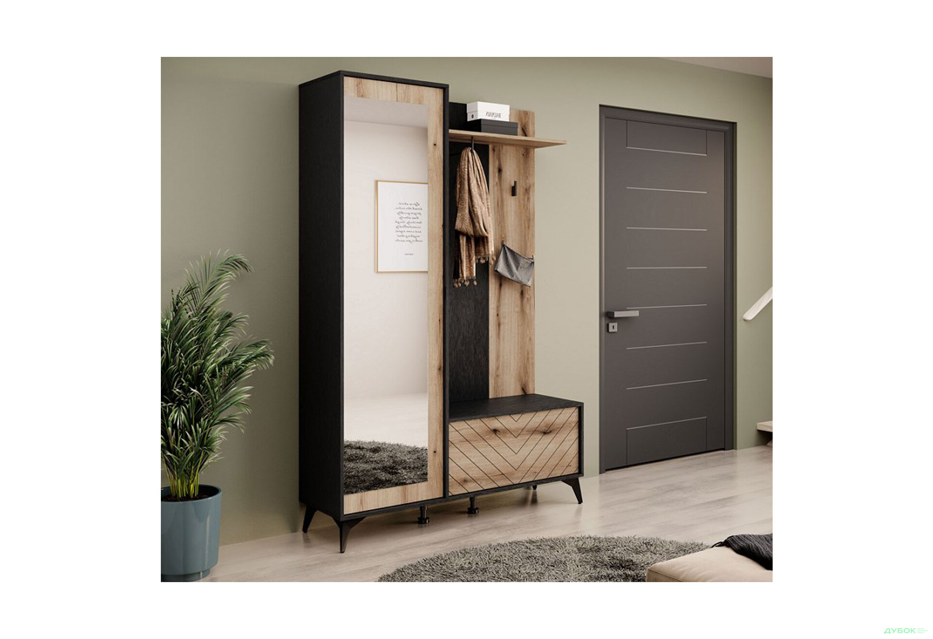Передпокій Perfect Home Діамонд / Diamond Чорний / дуб евок - Зображення 2 Зображення 2 - Передпокій Perfect Home Діамонд / Diamond Чорний / дуб евок