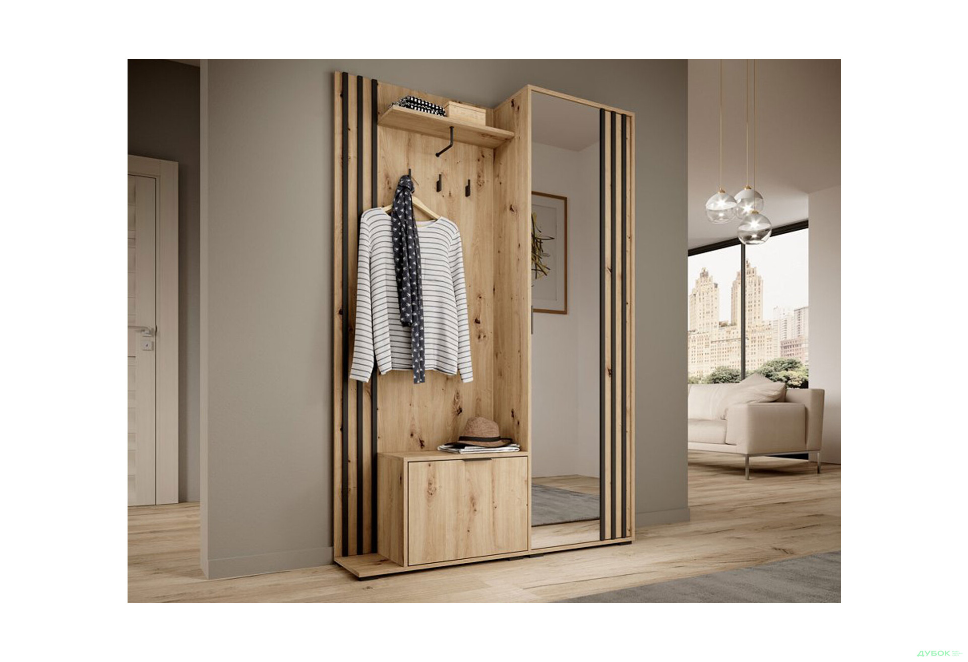 Передпокій Perfect Home Неллі / Nelly Дуб артизан / чорний - Зображення 3 Зображення 3 - Передпокій Perfect Home Неллі / Nelly Дуб артизан / чорний