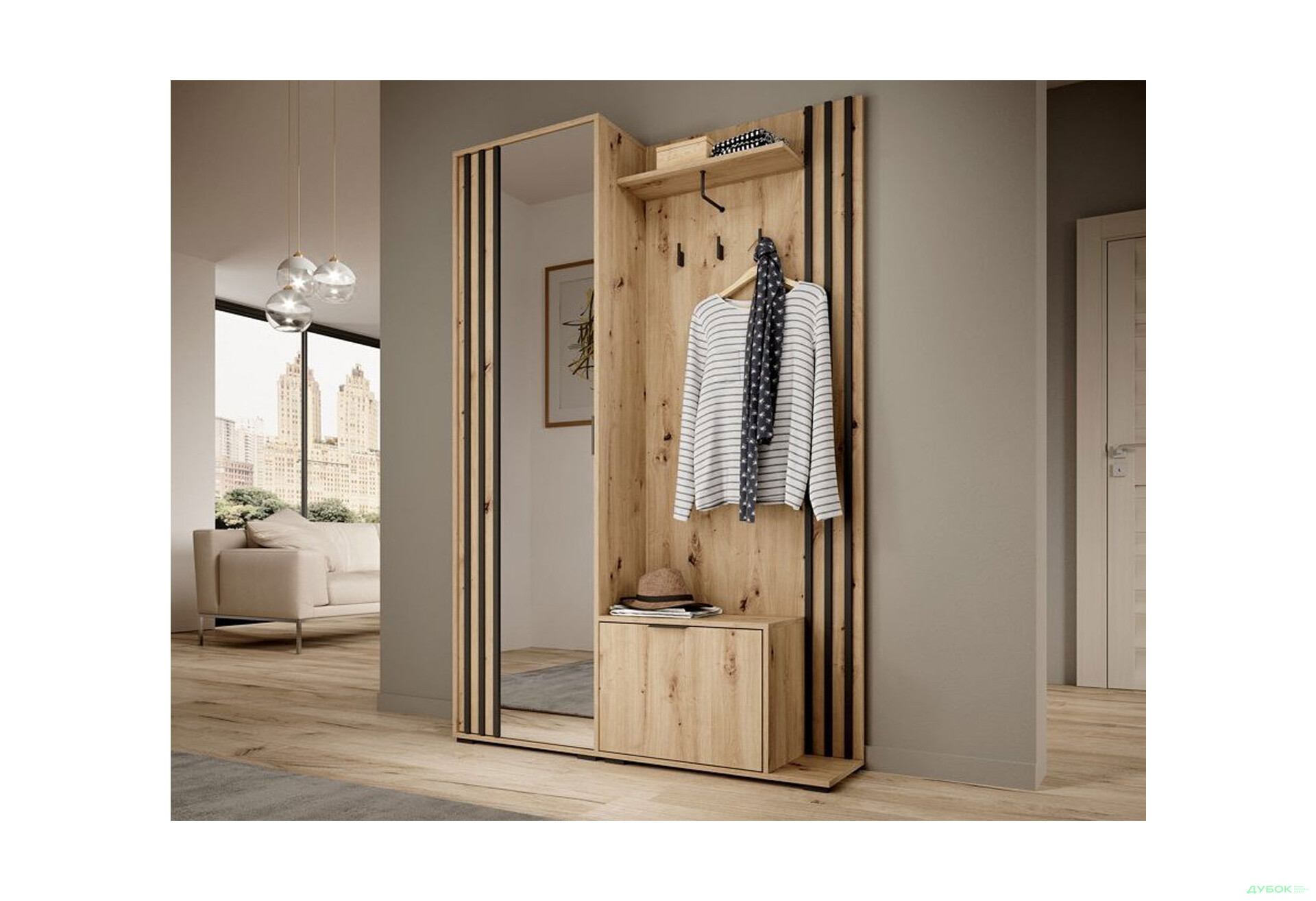 Передпокій Perfect Home Неллі / Nelly Дуб артизан / чорний - Зображення 2 Зображення 2 - Передпокій Perfect Home Неллі / Nelly Дуб артизан / чорний