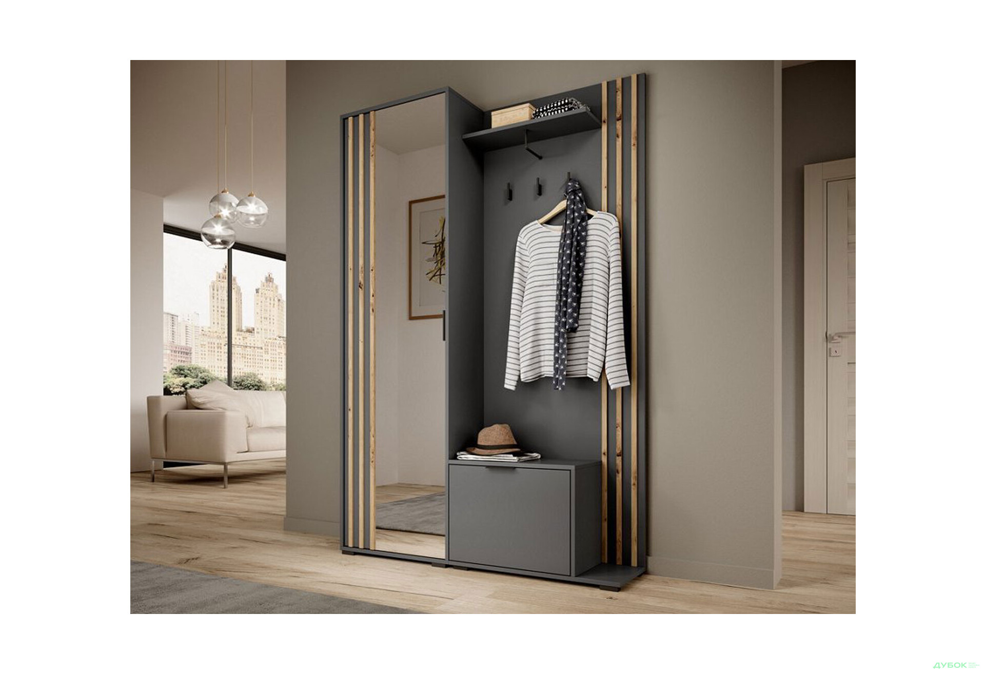 Передпокій Perfect Home Неллі / Nelly Графіт / дуб артизан - Зображення 2 Зображення 2 - Передпокій Perfect Home Неллі / Nelly Графіт / дуб артизан