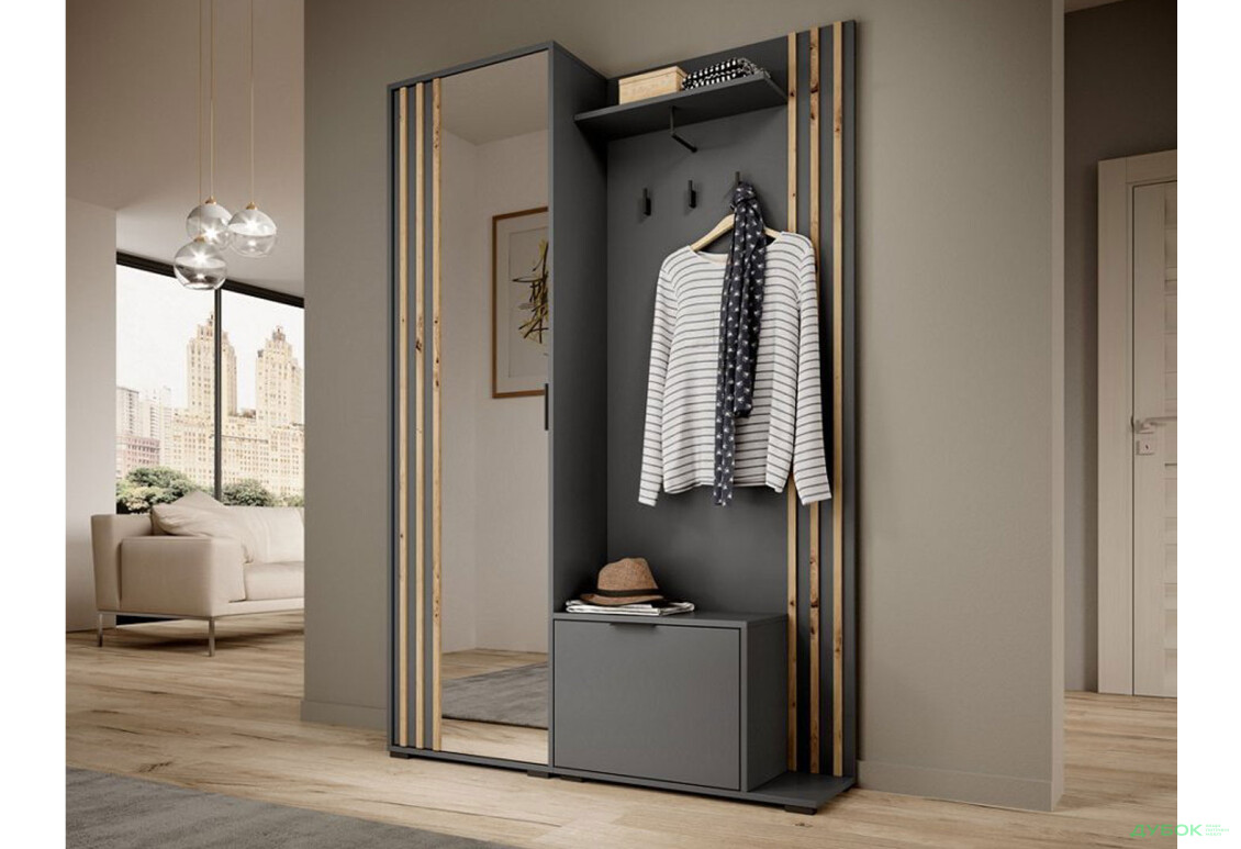 Передпокій Perfect Home Неллі / Nelly Графіт / дуб артизан - Зображення 2 Зображення 2 - Передпокій Perfect Home Неллі / Nelly Графіт / дуб артизан