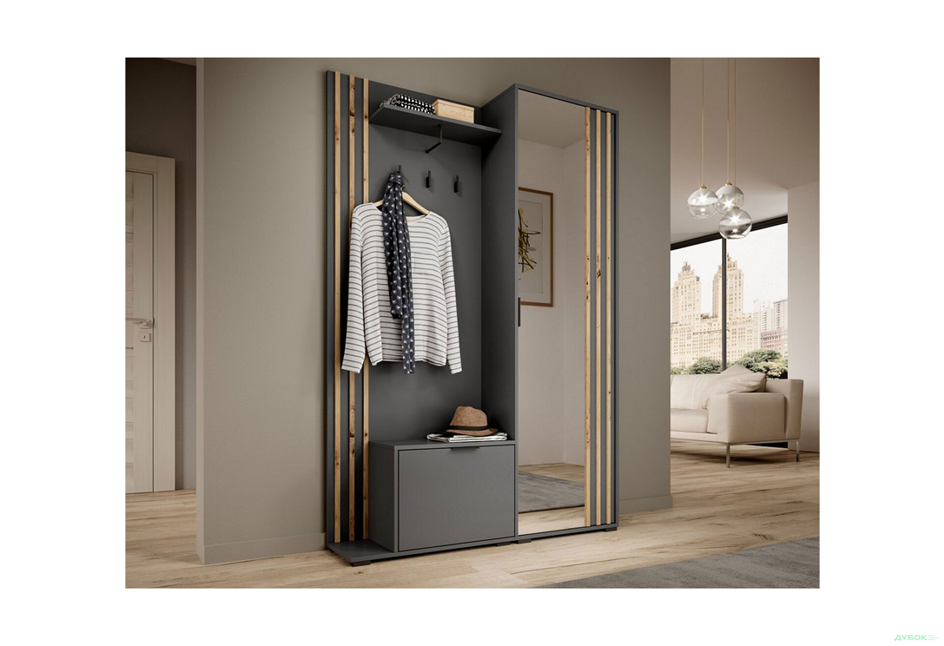 Передпокій Perfect Home Неллі / Nelly Графіт / дуб артизан - Зображення 3 Зображення 3 - Передпокій Perfect Home Неллі / Nelly Графіт / дуб артизан