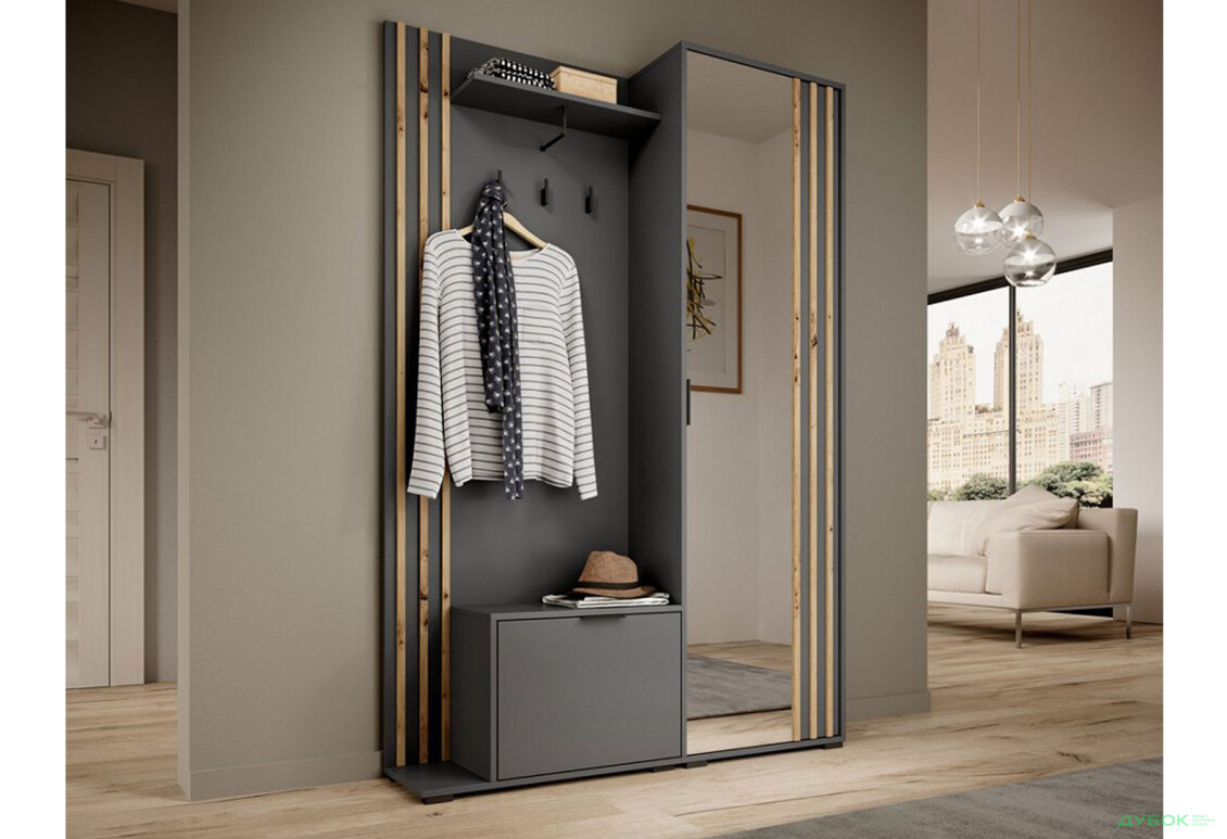 Передпокій Perfect Home Неллі / Nelly Графіт / дуб артизан - Зображення 3 Зображення 3 - Передпокій Perfect Home Неллі / Nelly Графіт / дуб артизан