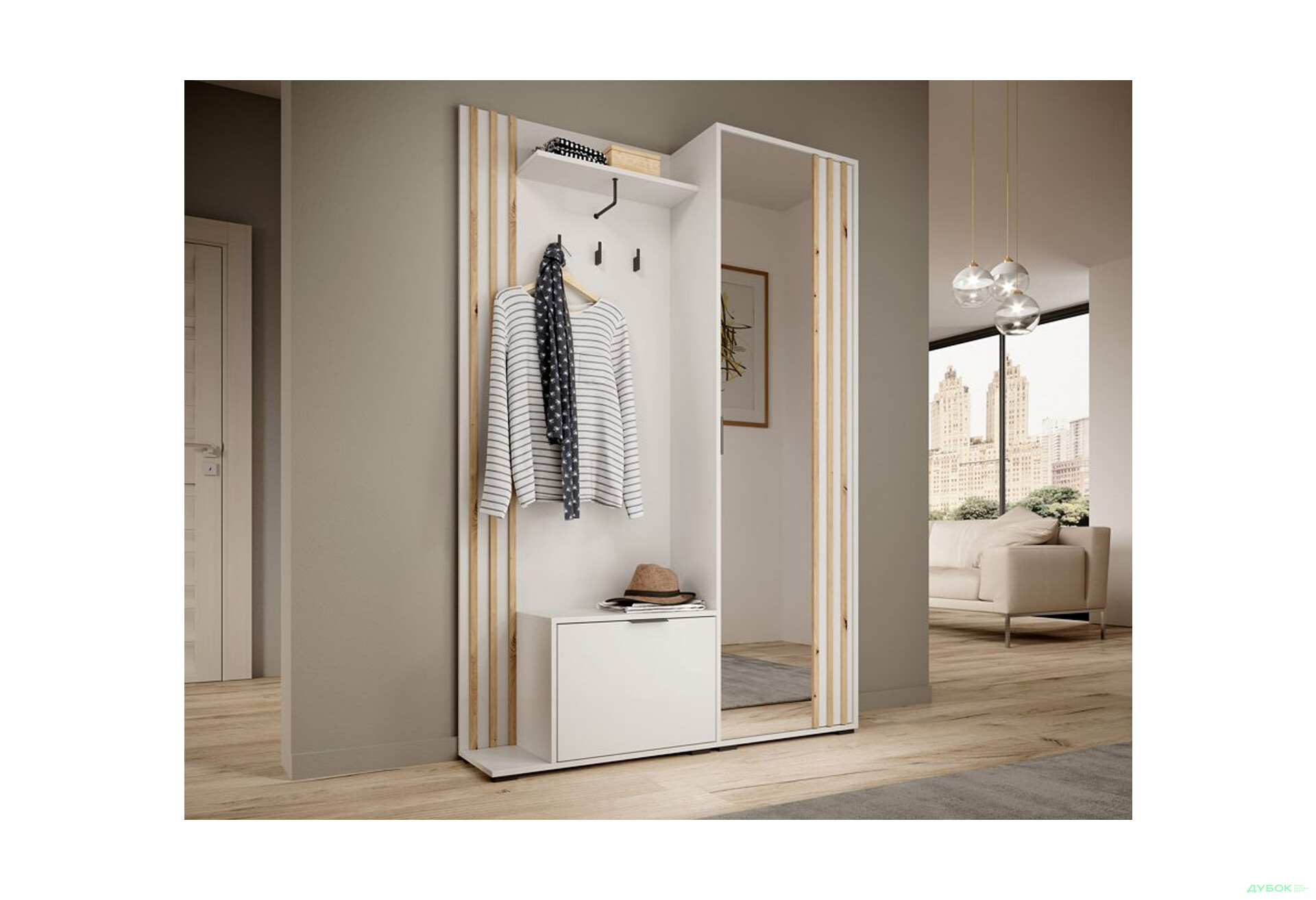 Передпокій Perfect Home Неллі / Nelly Білий / дуб артизан - Зображення 2 Зображення 2 - Передпокій Perfect Home Неллі / Nelly Білий / дуб артизан