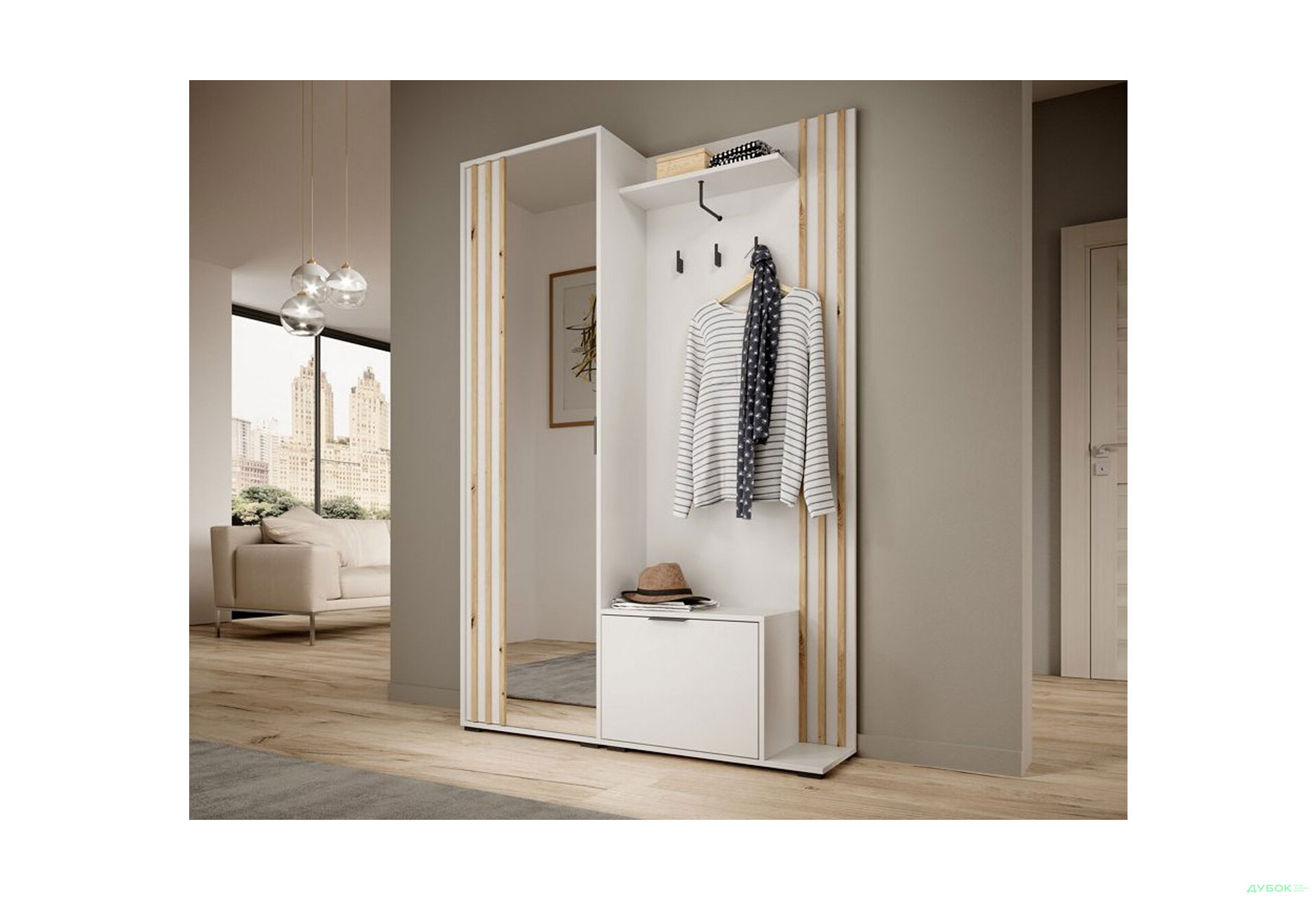 Передпокій Perfect Home Неллі / Nelly Білий / дуб артизан - Зображення 3 Зображення 3 - Передпокій Perfect Home Неллі / Nelly Білий / дуб артизан