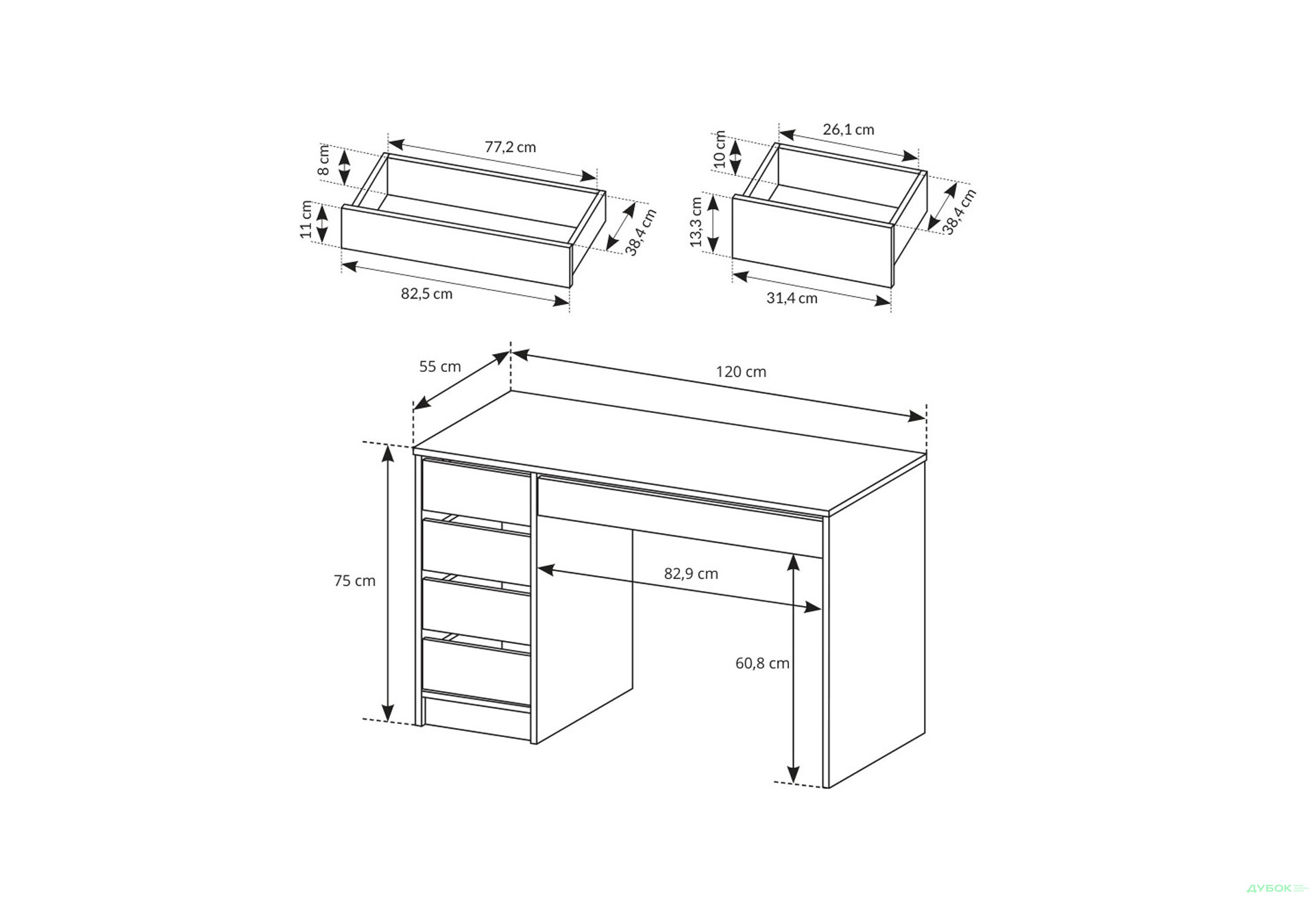Стіл письмовий Perfect Home Ада / Ada 120х55 см з 5 шухлядами, антрацит - Зображення 7 Зображення 7 - Стіл письмовий Perfect Home Ада / Ada 120х55 см з 5 шухлядами, антрацит
