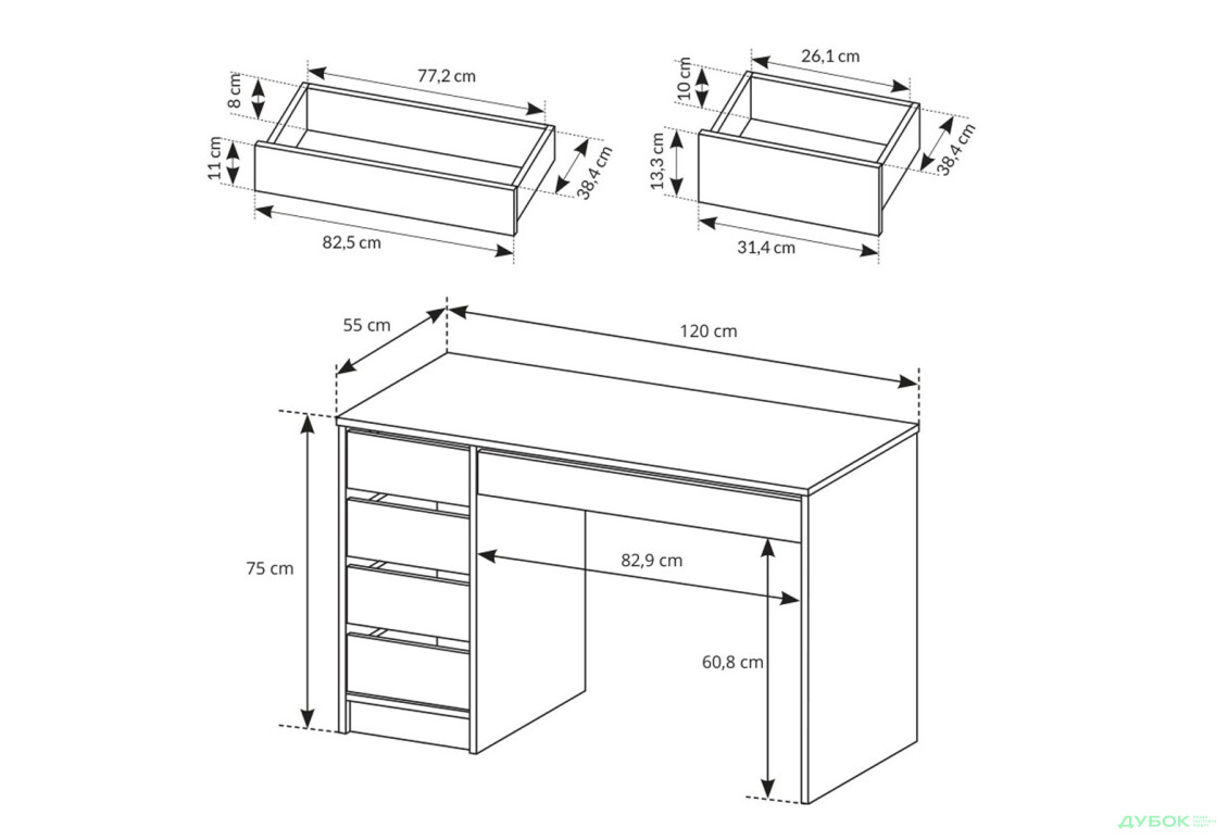 Стіл письмовий Perfect Home Ада / Ada 120х55 см з 5 шухлядами, антрацит - Зображення 7 Зображення 7 - Стіл письмовий Perfect Home Ада / Ada 120х55 см з 5 шухлядами, антрацит