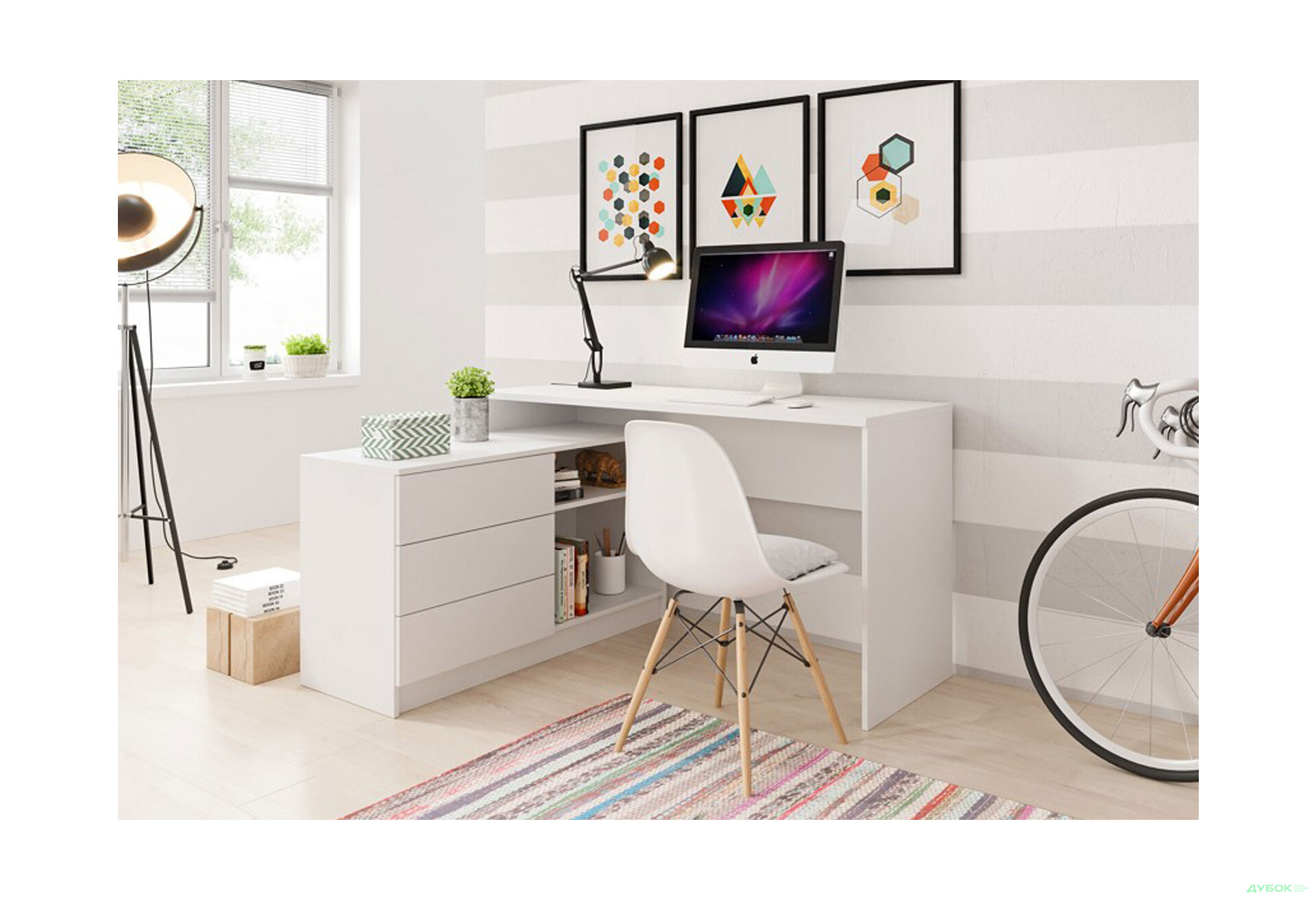 Зображення 2 - Стіл письмовий Perfect Home Тео / Teo 138х110 см з тумбою, білий