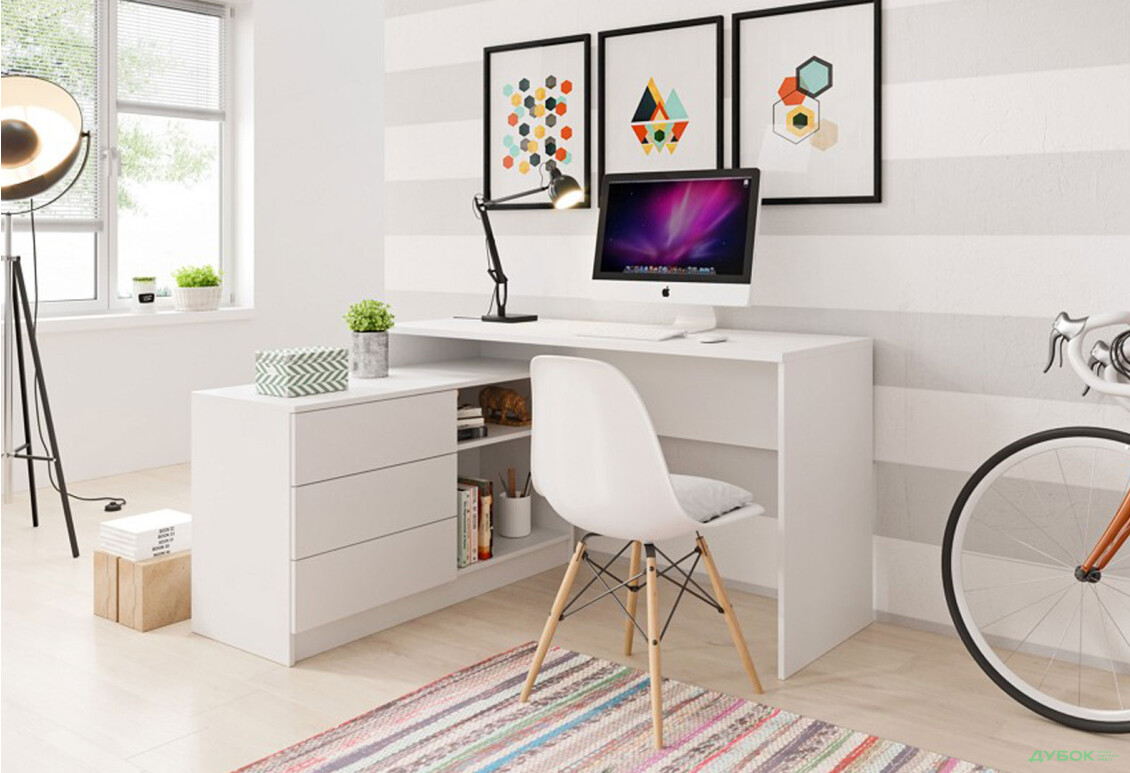 Зображення 2 - Стіл письмовий Perfect Home Тео / Teo 138х110 см з тумбою, білий