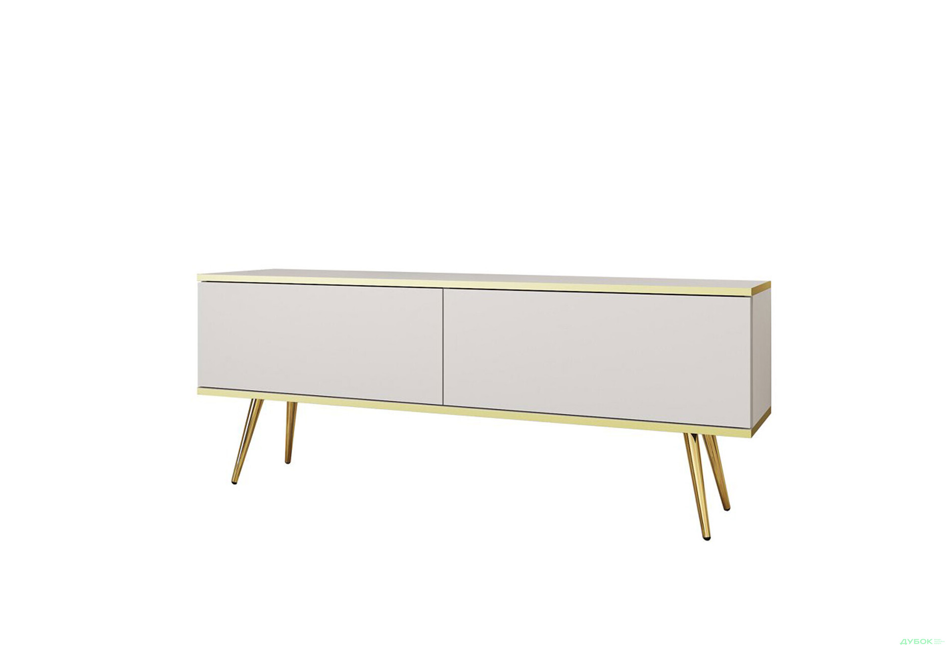 Тумба під ТВ Perfect Home Оро / Oro з 2 дверками 135 см, білий, золоті ніжки - Зображення 1 Зображення 1 - Тумба під ТВ Perfect Home Оро / Oro з 2 дверками 135 см, білий, золоті ніжки