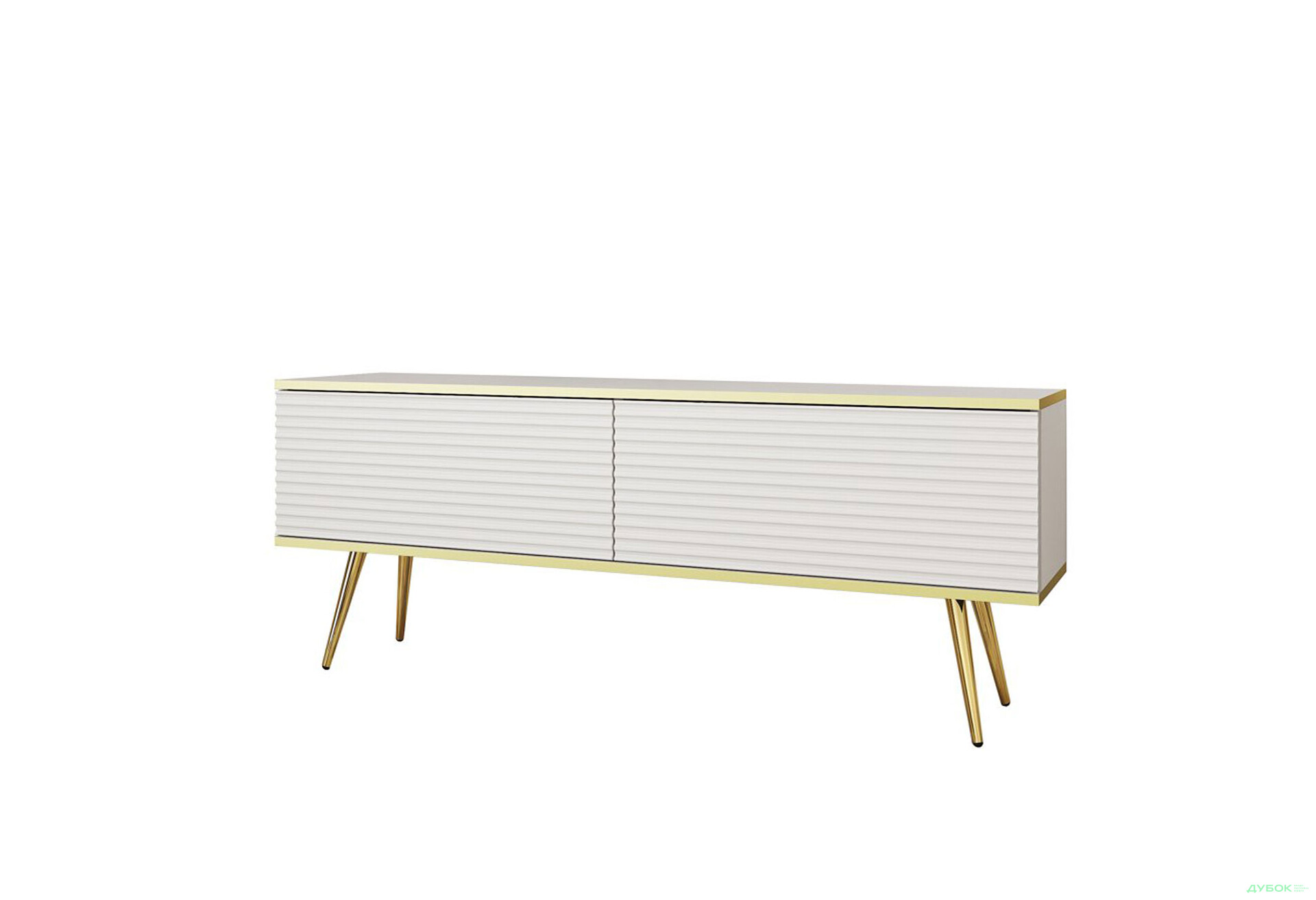 Зображення 1 - Тумба під ТВ Perfect Home Оро / Oro MDF з 2 дверками 135 см, білий, золоті ніжки