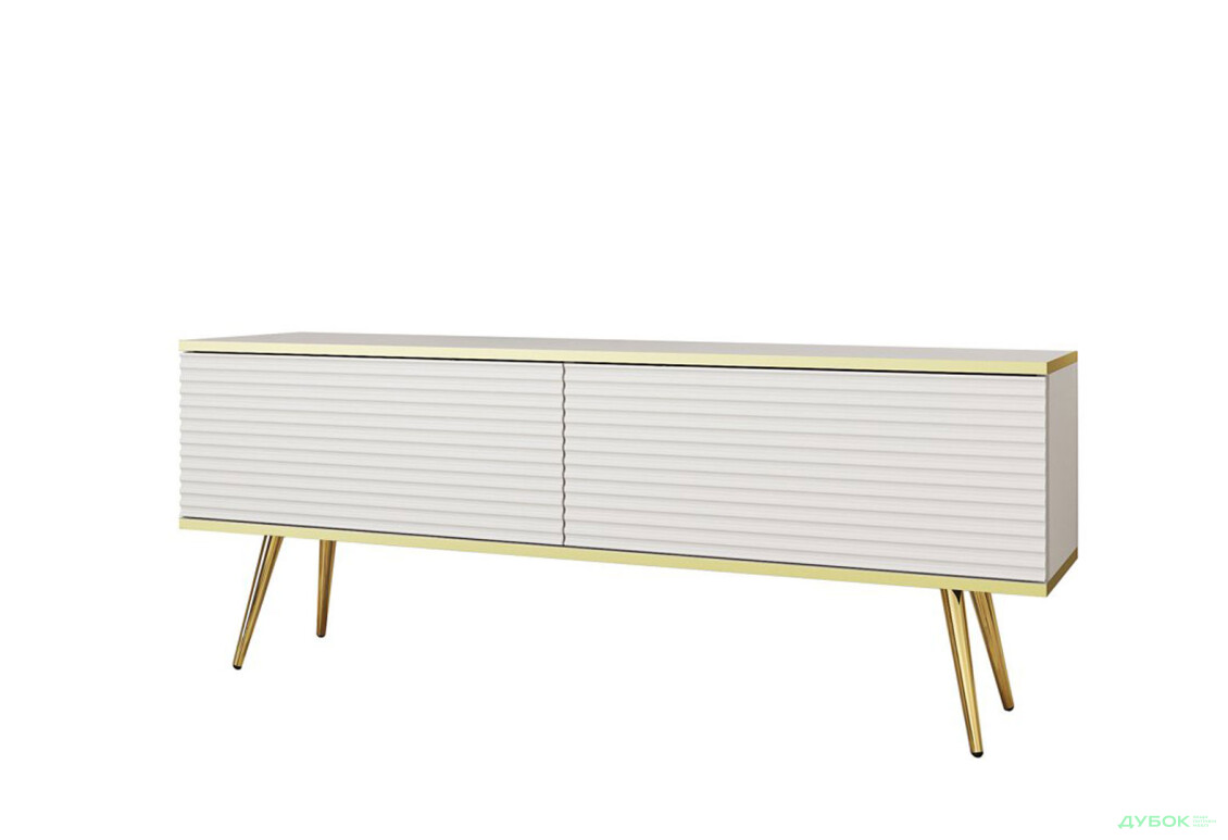 Тумба під ТВ Perfect Home Оро / Oro MDF з 2 дверками 135 см, білий, золоті ніжки - Зображення 1 Зображення 1 - Тумба під ТВ Perfect Home Оро / Oro MDF з 2 дверками 135 см, білий, золоті ніжки