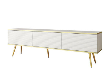 Тумба під ТВ Perfect Home Оро / Oro MDF з 3 дверками 175 см, білий, золоті ніжки