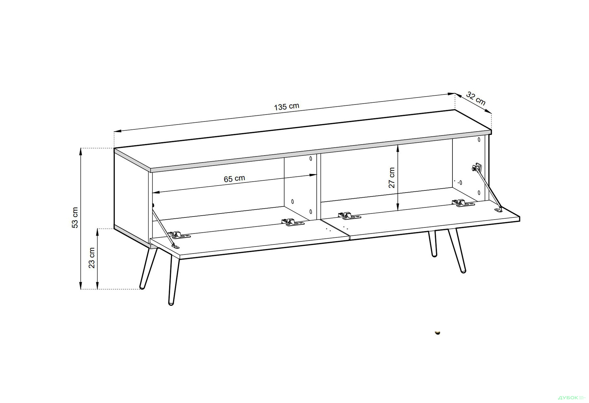Тумба под ТВ Perfect Home Оро / Oro с 2 дверками 135 см, серый, золотые ножки - Изображение 3 Изображение 3 - Тумба под ТВ Perfect Home Оро / Oro с 2 дверками 135 см, серый, золотые ножки