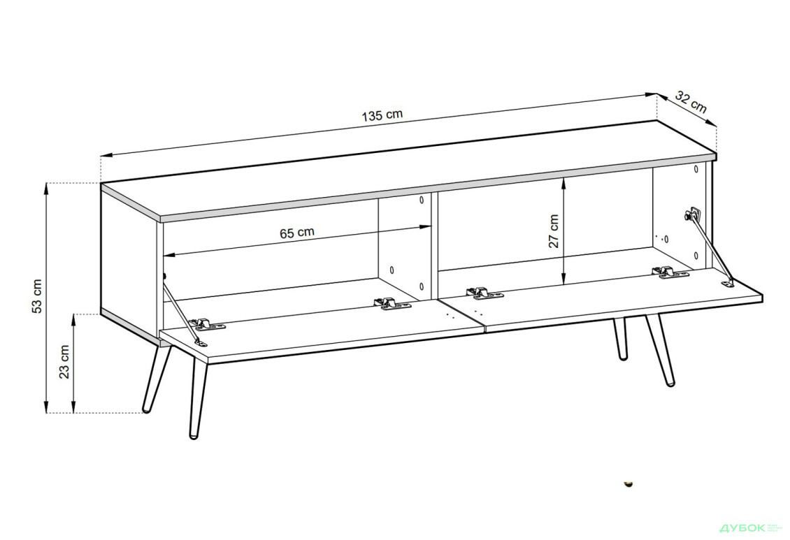 Тумба под ТВ Perfect Home Оро / Oro с 2 дверками 135 см, серый, золотые ножки - Изображение 3 Изображение 3 - Тумба под ТВ Perfect Home Оро / Oro с 2 дверками 135 см, серый, золотые ножки