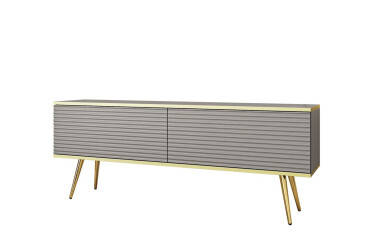 Тумба под ТВ Perfect Home Оро / Oro MDF с 2 дверками 135 см, серый, золотые ножки
