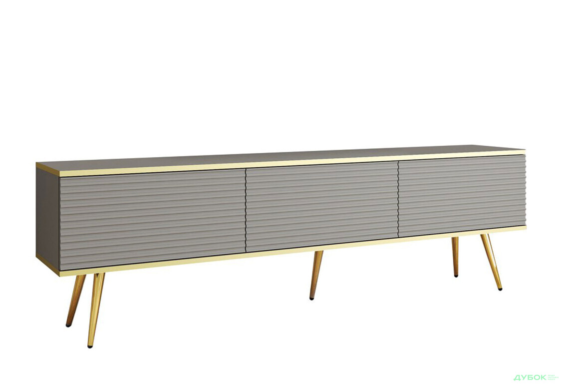 Тумба під ТВ Perfect Home Оро / Oro MDF з 3 дверками 175 см, сірий, золоті ніжки - Зображення 3 Зображення 3 - Тумба під ТВ Perfect Home Оро / Oro MDF з 3 дверками 175 см, сірий, золоті ніжки