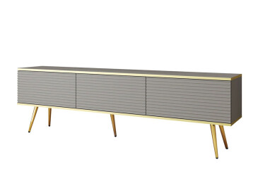 Тумба під ТВ Perfect Home Оро / Oro MDF з 3 дверками 175 см, сірий, золоті ніжки
