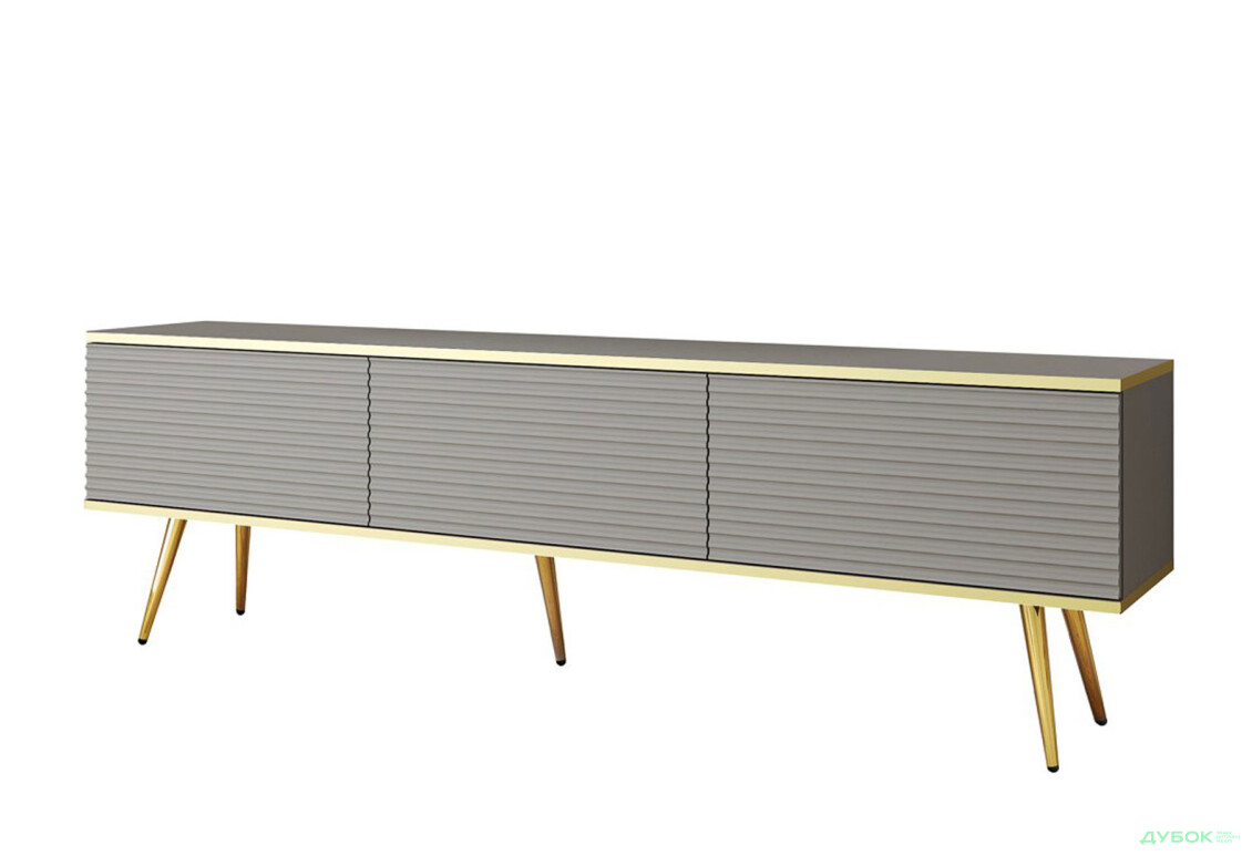 Тумба під ТВ Perfect Home Оро / Oro MDF з 3 дверками 175 см, сірий, золоті ніжки - Зображення 1 Зображення 1 - Тумба під ТВ Perfect Home Оро / Oro MDF з 3 дверками 175 см, сірий, золоті ніжки