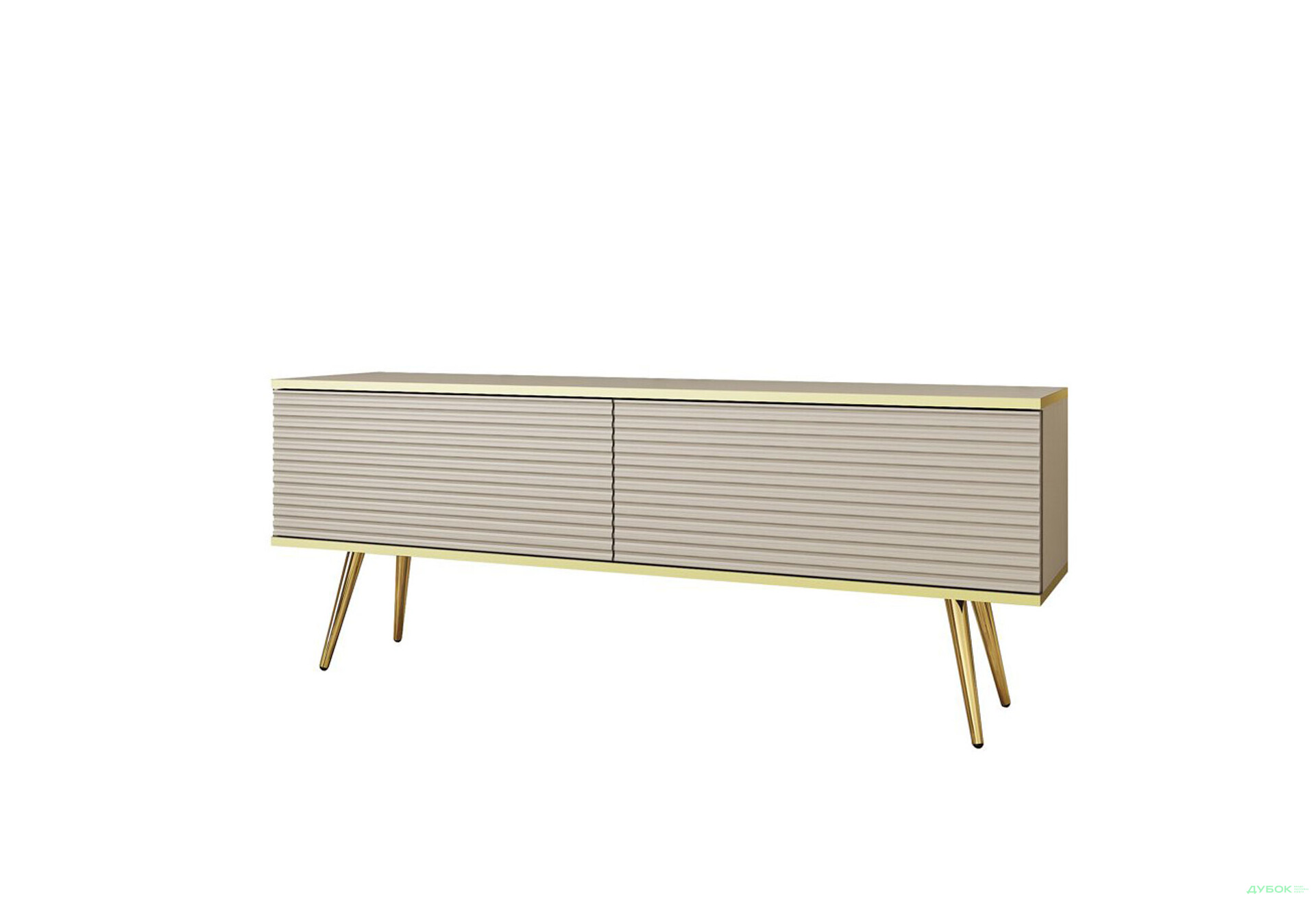Зображення 1 - Тумба під ТВ Perfect Home Оро / Oro MDF з 2 дверками 135 см, бежевий, золоті ніжки