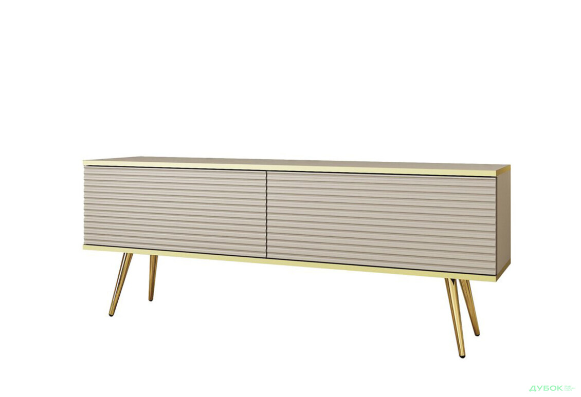 Тумба під ТВ Perfect Home Оро / Oro MDF з 2 дверками 135 см, бежевий, золоті ніжки