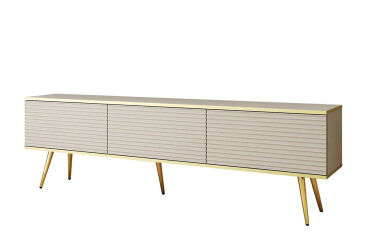 Тумба під ТВ Perfect Home Оро / Oro MDF з 3 дверками 175 см, бежевий, золоті ніжки